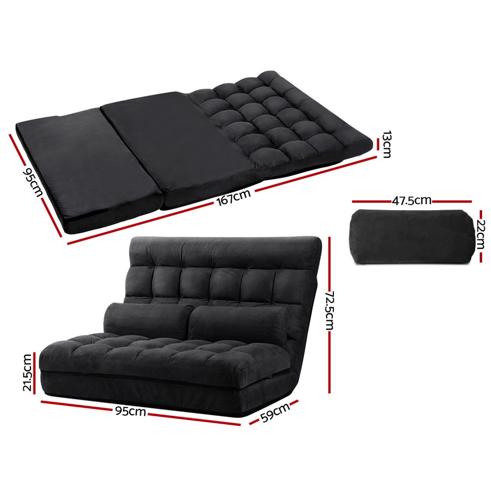 Artiss Floor Lounge Sofa Bed 2-seater Charcoal Suede — image 2