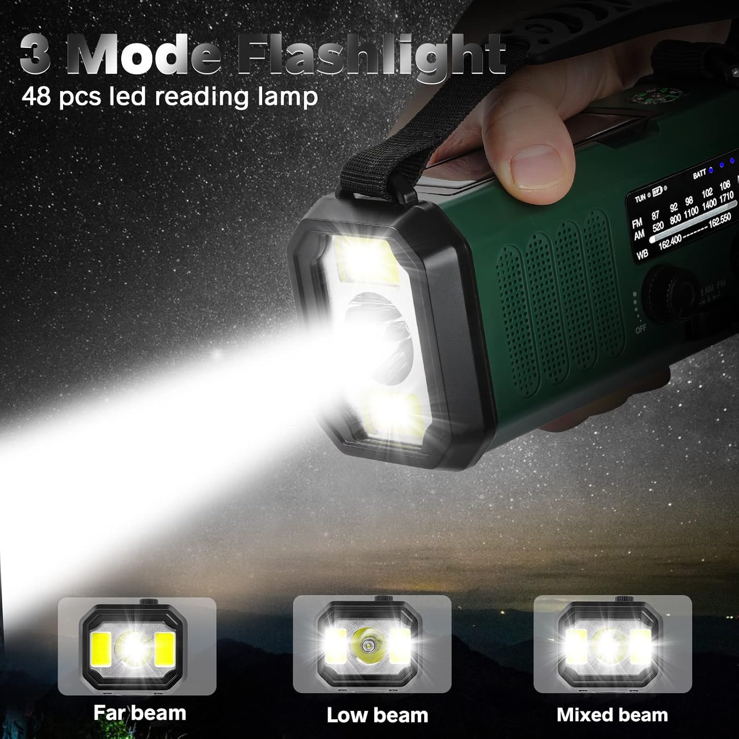 10000mAh Solar Powered Emergency Radio & Power Bank All-in-1 Survival Device with Hand Crank NOAA Alert Powerful Flashlight for Outdoor Camping and Emergency — image 3