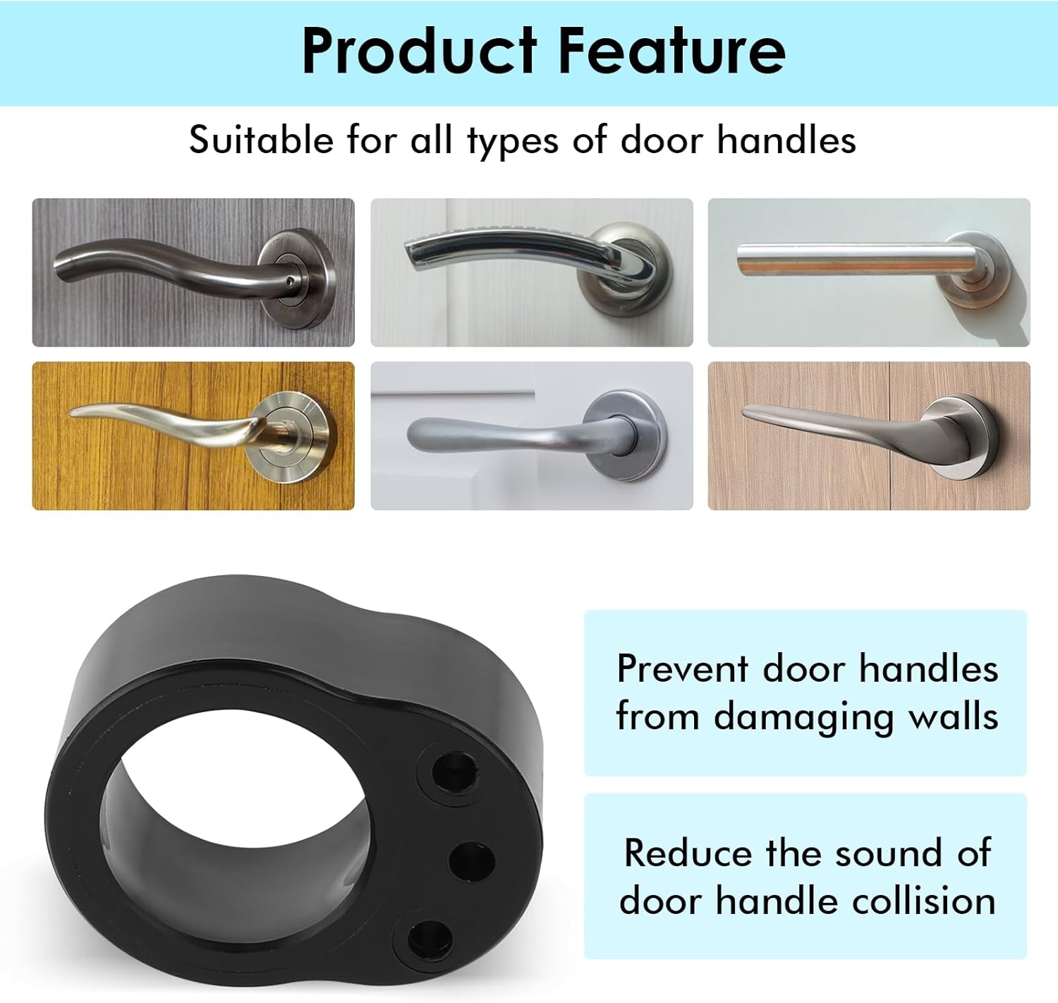 10 Pack PVC Door Handle Bumpers, Wall Protection Rings and Door Stop Cushions for Lever Handles in Bedrooms and Hallways, Black — image 4
