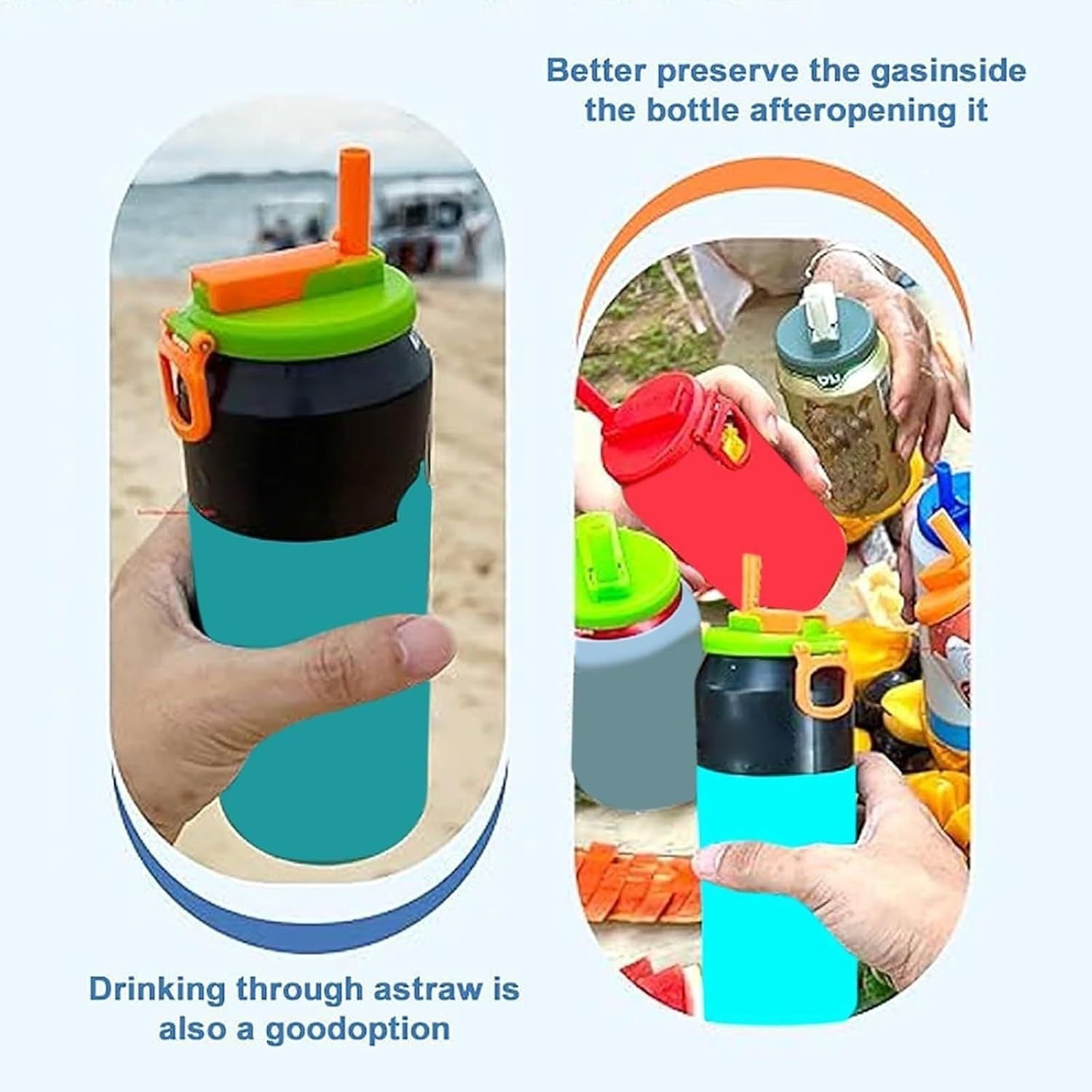 Green Reusable Soda Can Lid with Straw and Carrying Handle - Spill-Proof Plastic Can Cover for Standard 2.13 Inch Cans, Portable Beverage Protector with โ image 6