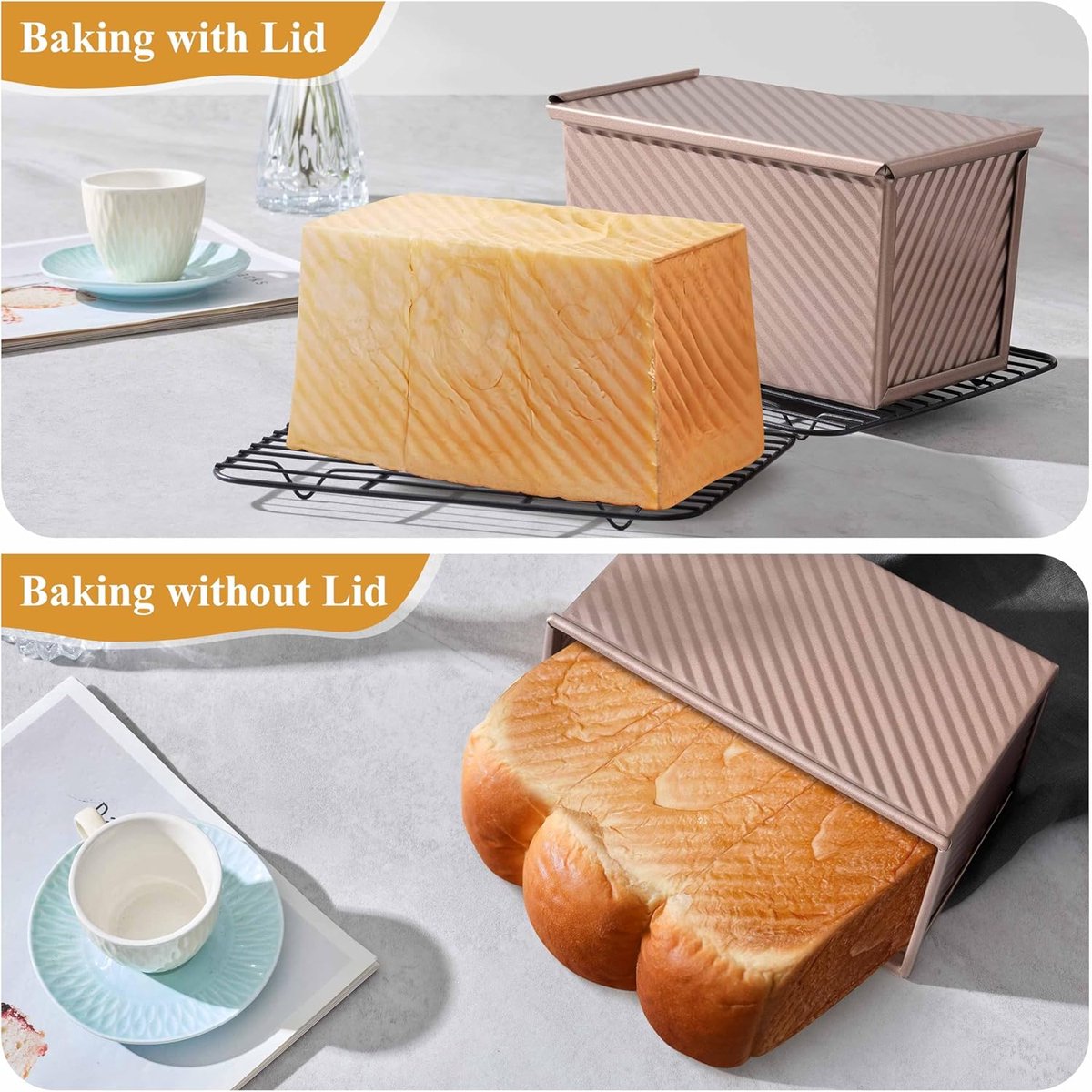 2-pack Pullman loaf pan with lid - 1 pound bread baking pan - non-stick coating for homemade sourdough bread - toast box - sturdy corrugated baking pans with — image 4