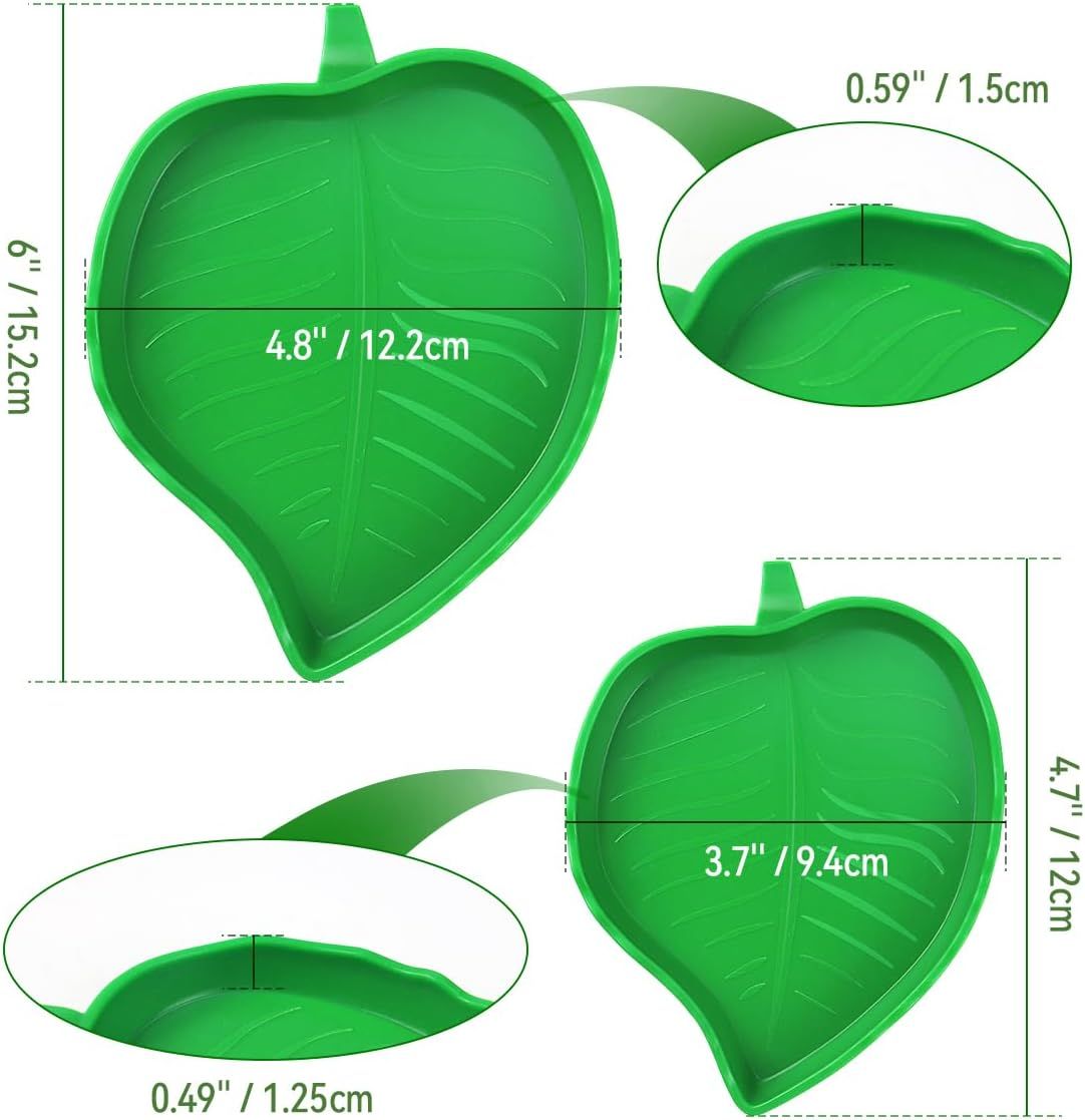 2 Pack Leaf Shaped Reptile Food and Water Bowls, Shallow Feeding Dishes for Tortoises, Lizards, Small Snakes and Bearded Dragons — image 3