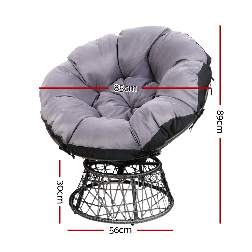 Gardeon Outdoor Lounge Setting Furniture Wicker Papasan Chairs Table Patio Grey — image 2