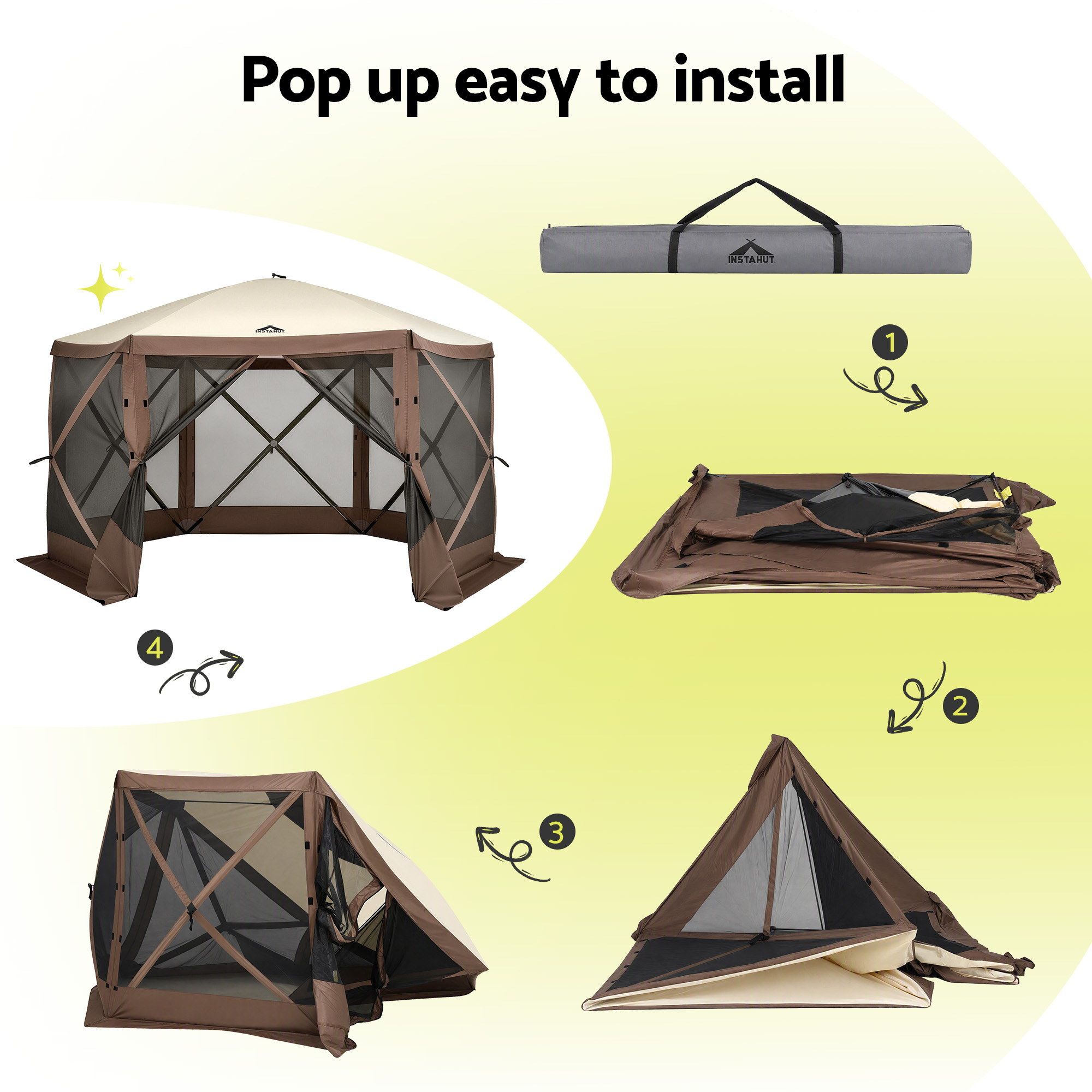 Instahut Gazebo Pop Up Tent 3.6x3.6m Outdoor Marquee Camping Screen w/Curtain Net โ image 6