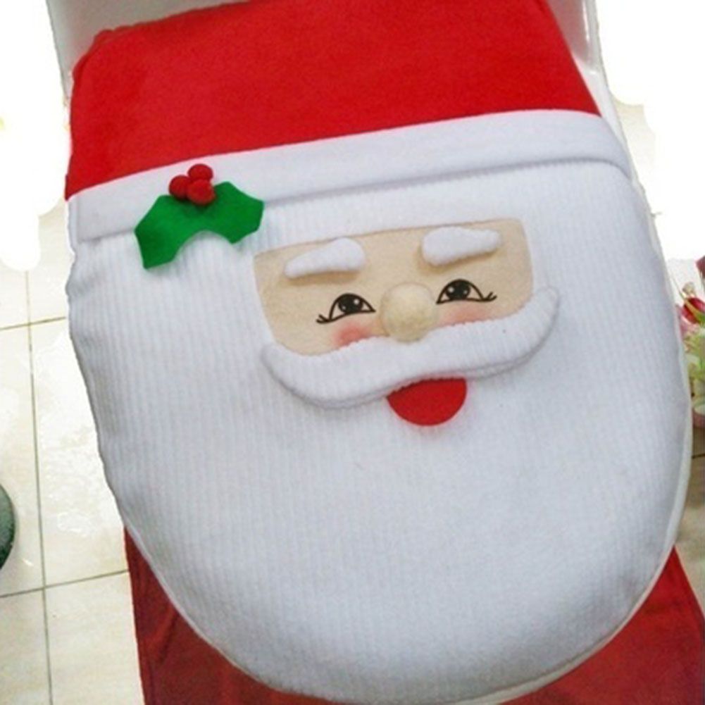 Christmas Pattern Mildew Proof Waterproof Bathroom Toilet Seat Cover Foot Pad and Water Tank Cover Set โ image 4