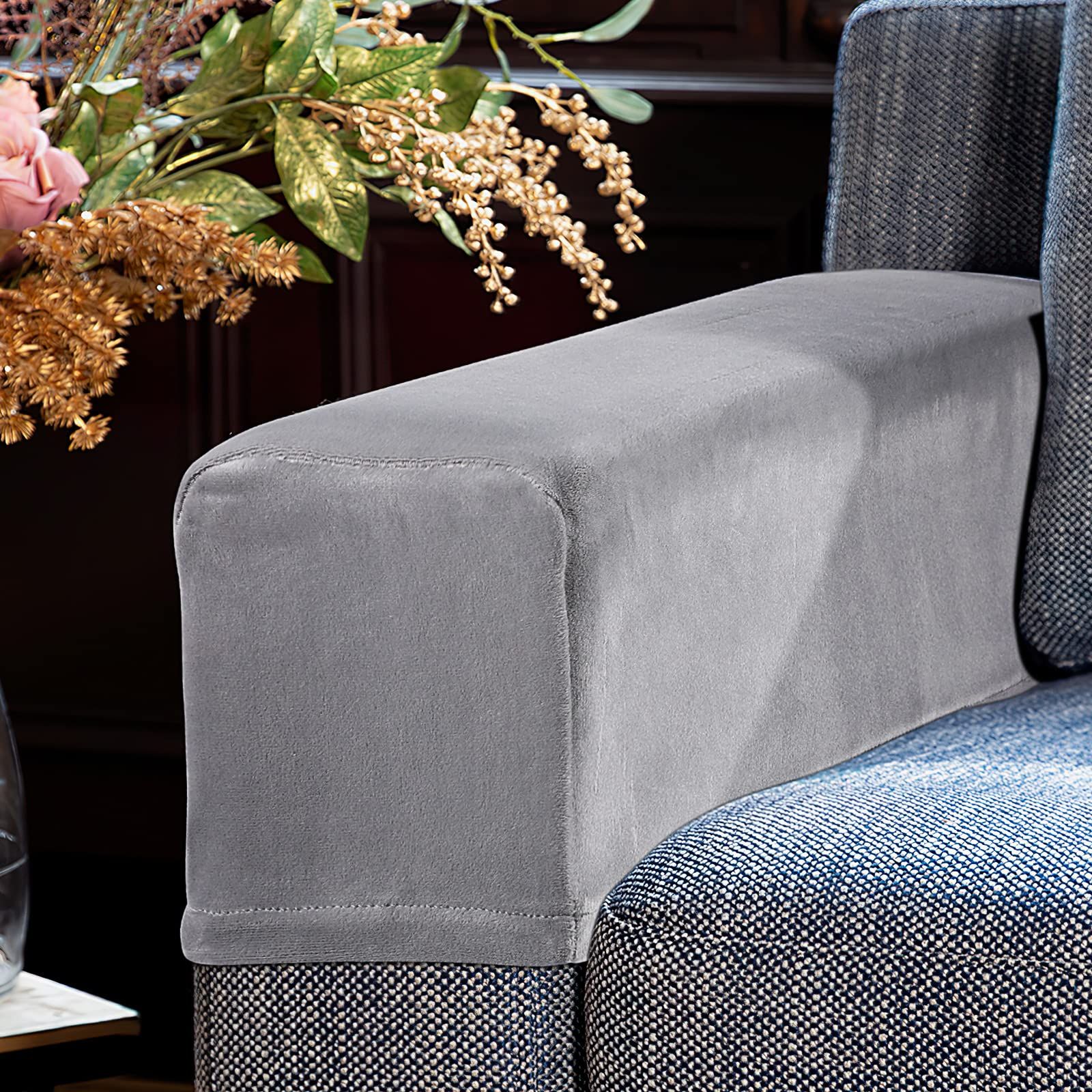 2Pcs Light Grey Armrest Covers, Washable Stretch Couch Arm Covers Couch Sofa Armchair Slipcovers for Chairs Sofa Furniture Protector Recliner Sofa — image 2