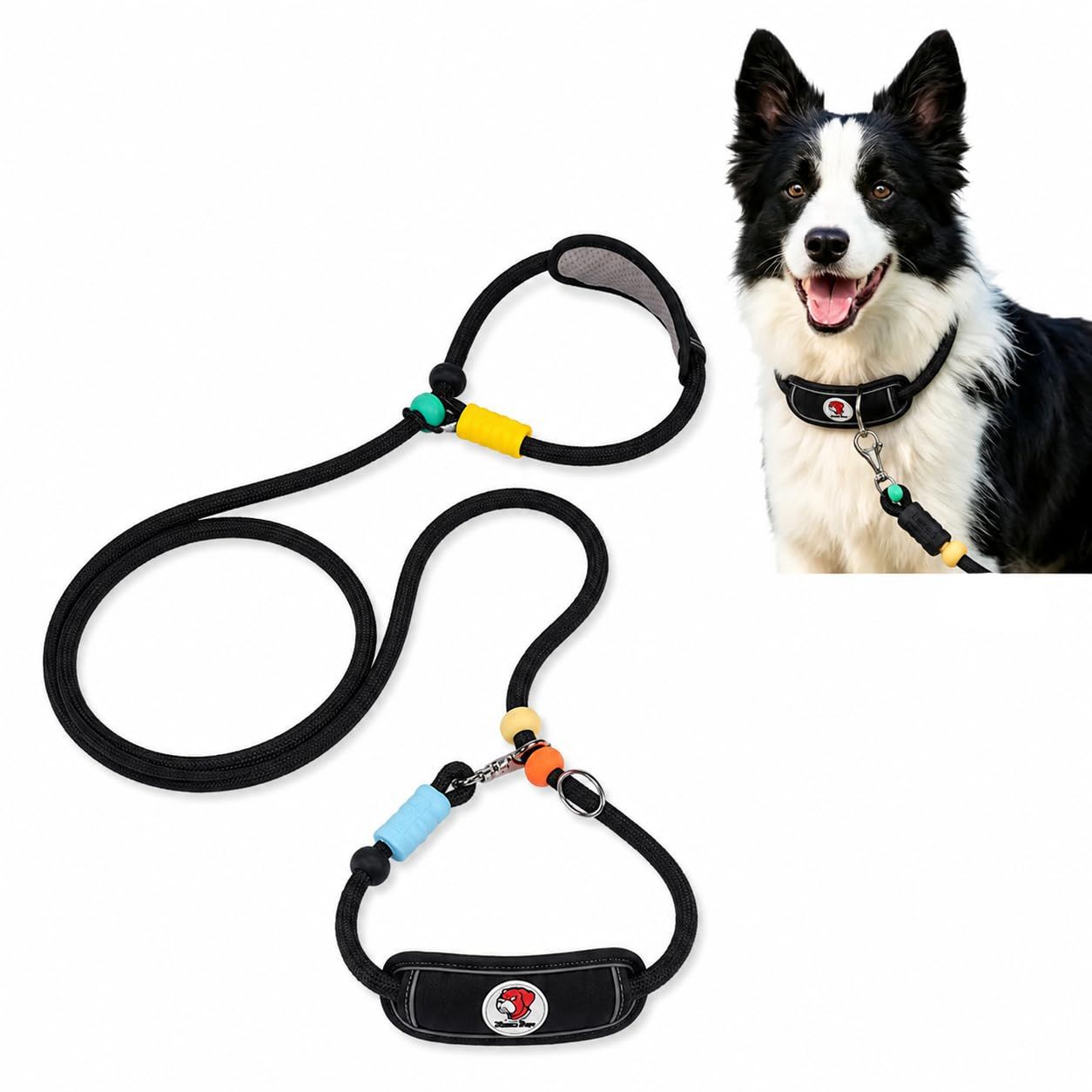 Multi-Functional Adjustable Dog Leash & Collar Set Ideal for Daily Walks, Training and Outdoor Activities, 3.2-5.7ft (Black)