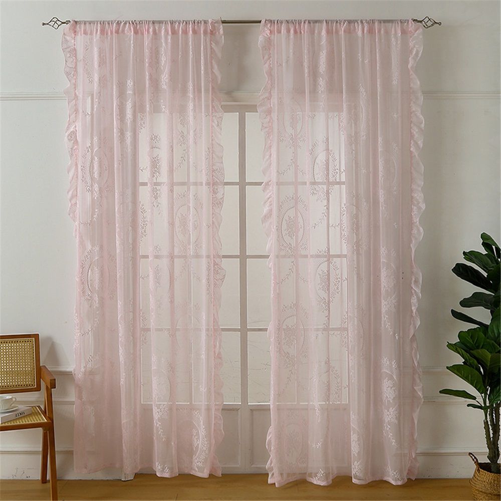 Light Pink Lace Curtains 78 Inches Long 2 Panels Romantic Flower Sheer Curtains for Living Room Bedroom Cute Decor Rod Pocket Light Filtering Lace Window — image 2