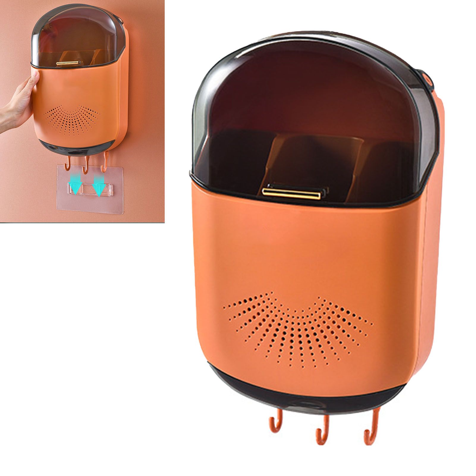 Wall Mounted Chopsticks Holder Dust Prevention 3 Compartments Large Capacity Draining Utensil Storage Box with Cover Orange โ image 5
