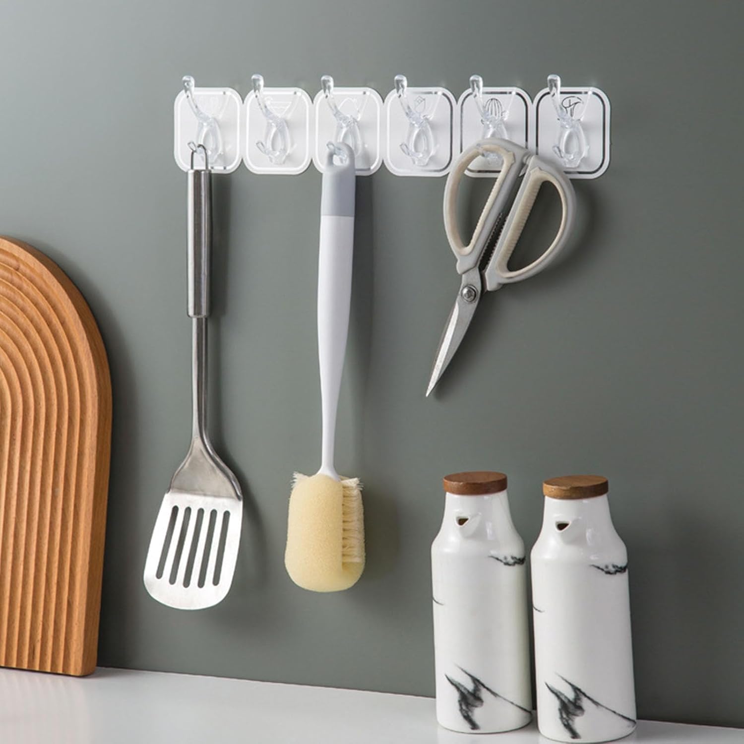 6Pcs Acrylic Wall Mounted Necklaces Organizer,6 Hooks Jewelry Stand Organizer,No Drilling Hanging Hook Strong Bearing Capacity for Kitchen Bathroom(White) — image 2