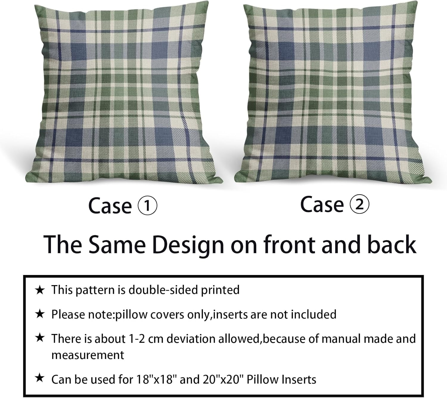 2 Pack Fall Plaid Pillow Covers, Buffalo Tartan Decorative Cushion Cases for Couch, Sofa and Bed, 20 × 20, Brown Green — image 5