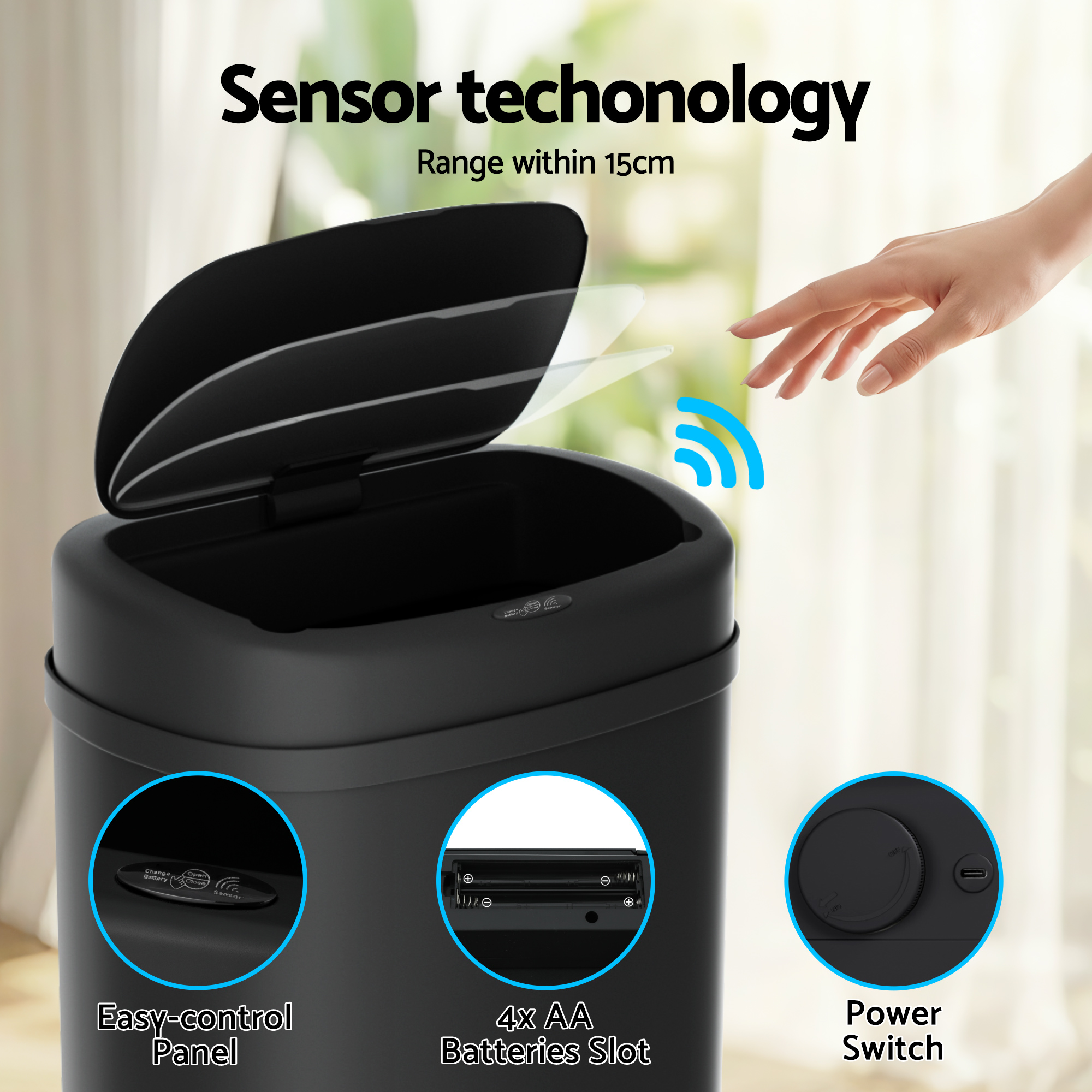 Devanti 50L Sensor Bin Motion Rubbish Automatic Black โ image 5