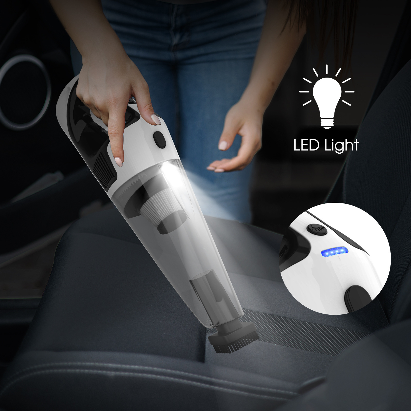 Corded Handheld Car Vacuum Cleaner - 10kPa Strong Suction, 120W Power with LED Light & Washable HEPA Filter(black) — image 6