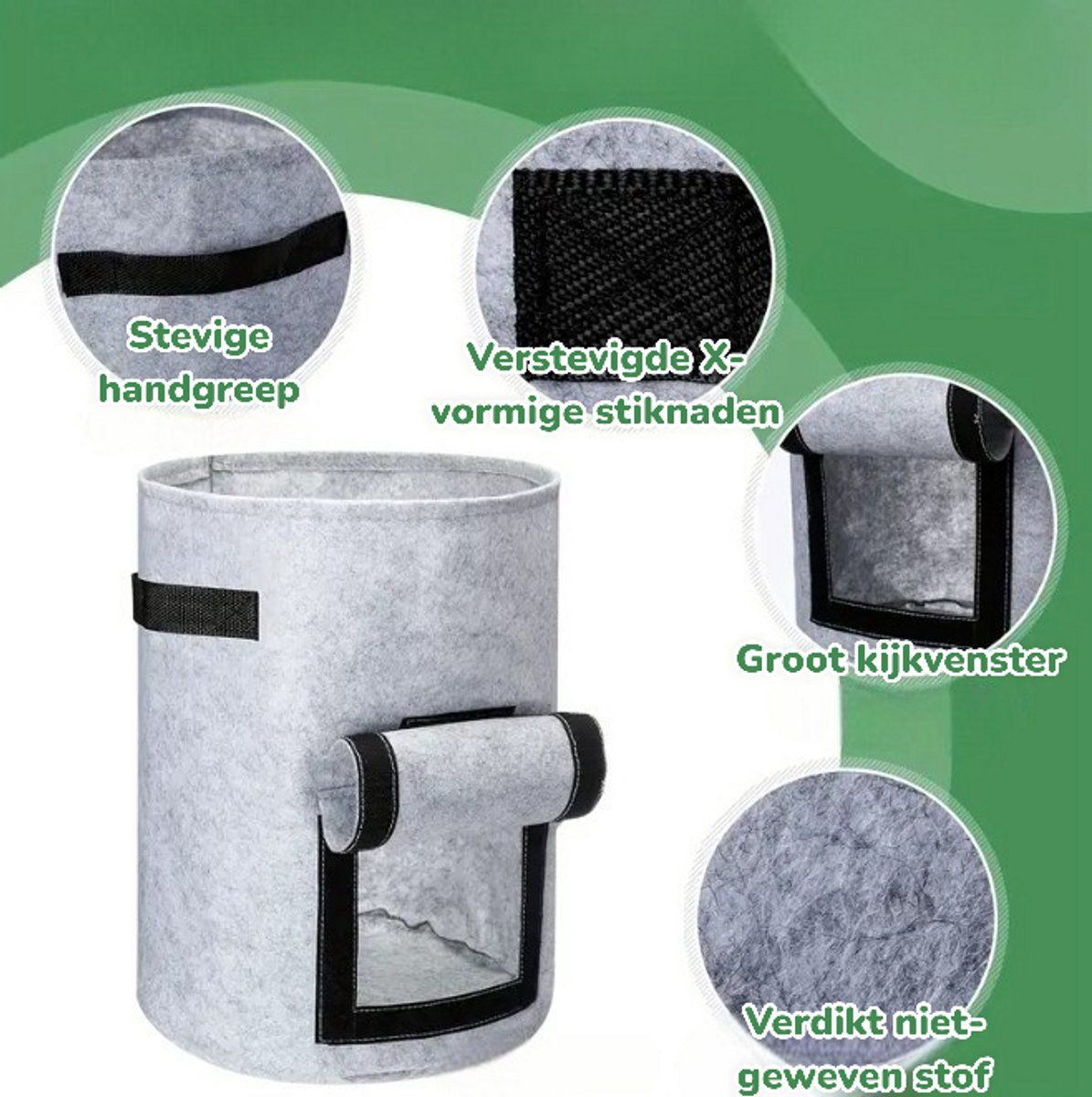 4 Pieces 38 L Grow Bags with Handles and Harvest Window, Breathable Planter Bags for Potatoes, Carrots and Vegetables, Green โ image 2