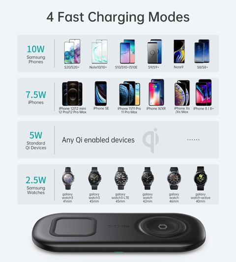 Choetech T570-S 2-in-1 Wireless Charger, 10W Max Wireless Charging Pad with Adapter for Galaxy Watch — image 2