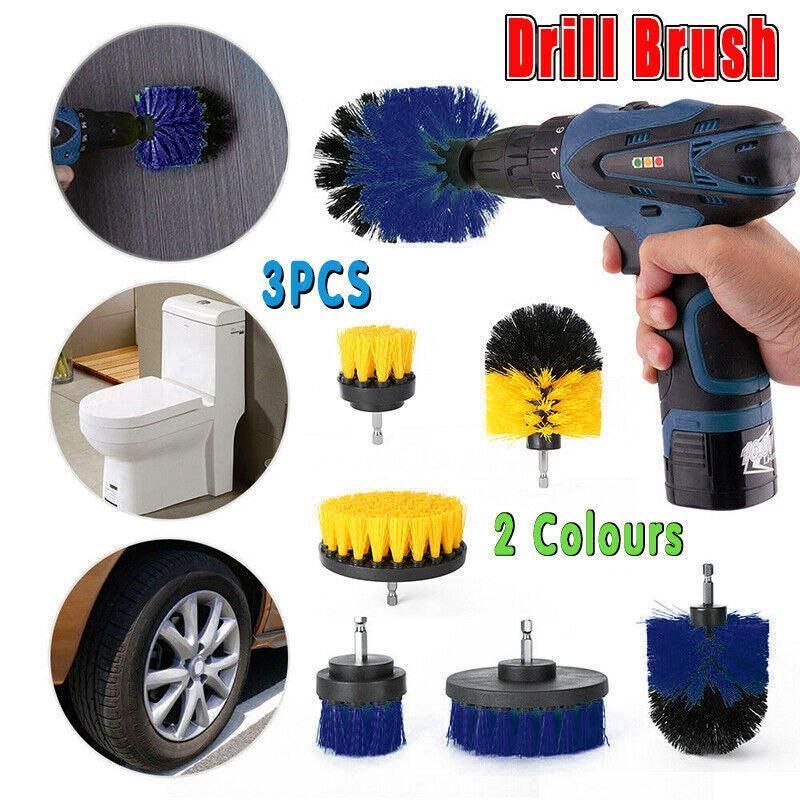 3Pcs Drill Attachment Set Drill Brush Kit Bathroom Carpet Cleaning Tool Scrubber - Yellow โ image 2