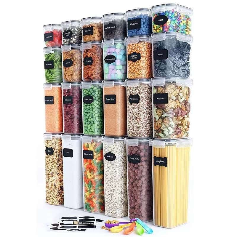 24-Pack Airtight Storage Containers for Organized Pantry, Transparent with Labels