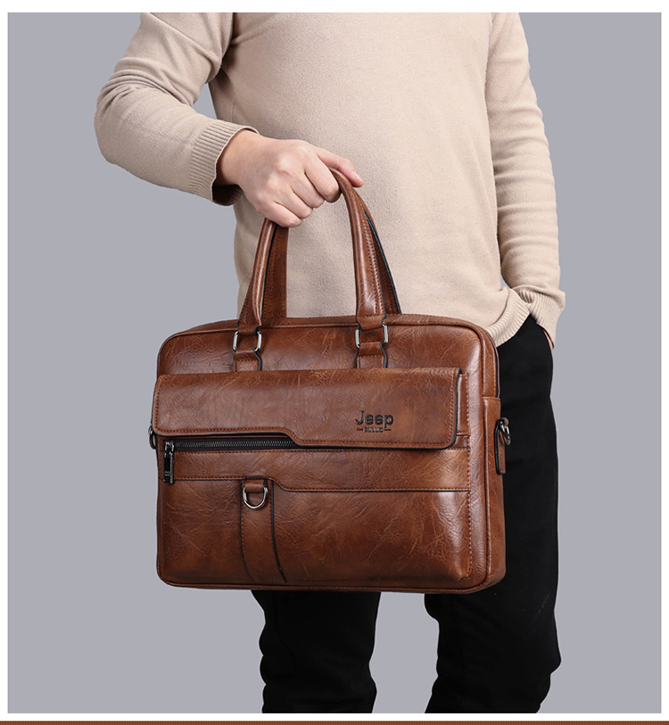 Coffee Men's PU Leather Briefcase - Vintage Style Laptop Messenger Bag, Crossbody Satchel for Business & Casual โ image 3