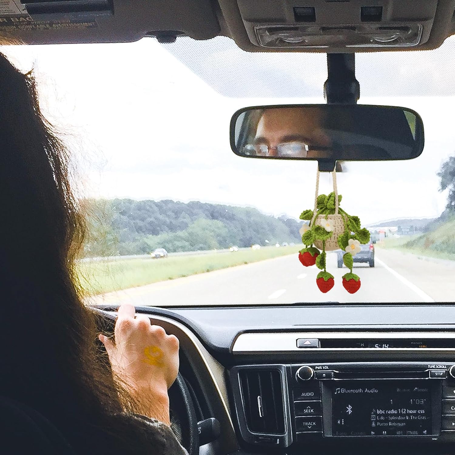 Crochet Hanging Plant for Car,Car Decorations Interior,Plant Strawberry Aesthetic Car Accessories for Women Interior Cute,Car Ornaments Charms for Rear View — image 5