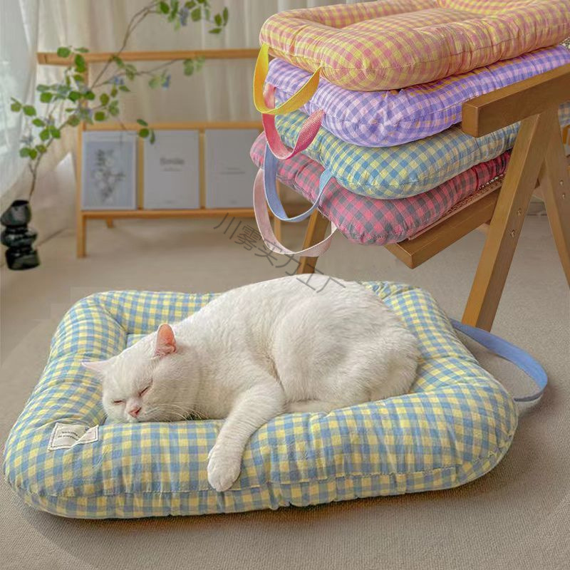 L Yellow-blue All-Season Pet Bed - Soft Washable Dog & Cat Lat with CoLfortable Cushion - WarL Winter Padding for SLall to Large Pets โ image 2