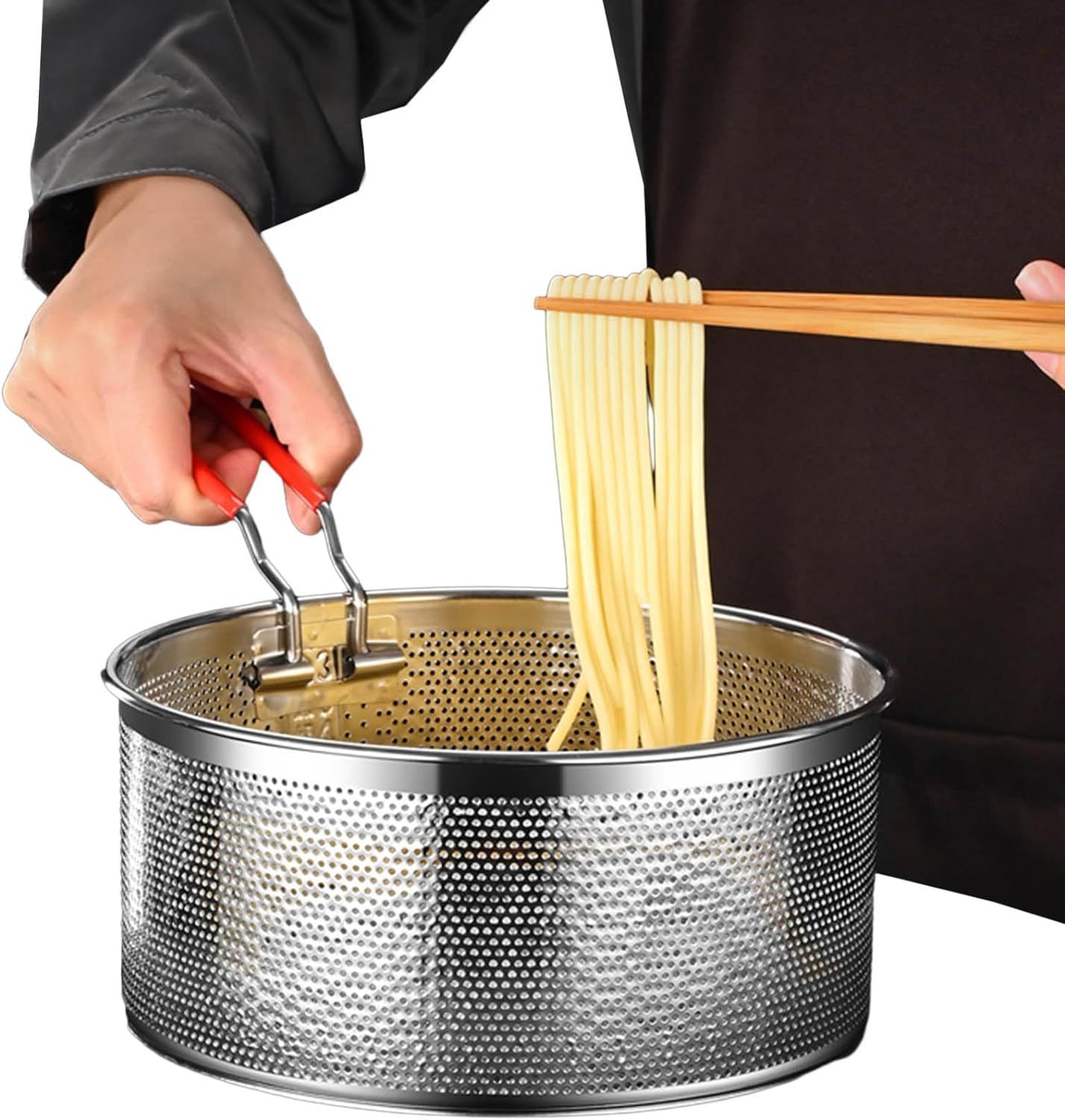 Deep Fryer Basket Only,18*10cm Round Stainless Steel Fry Basket, Heat Resistant for Frying French Fries Cooking Noodles — image 2