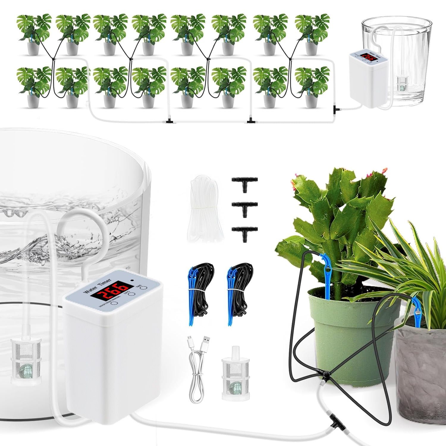 Smart Automatic Plant Watering Drip Irrigation System with Timer, Rechargeable Battery, Dual Spray & Drip Modes, Balcony Gardens