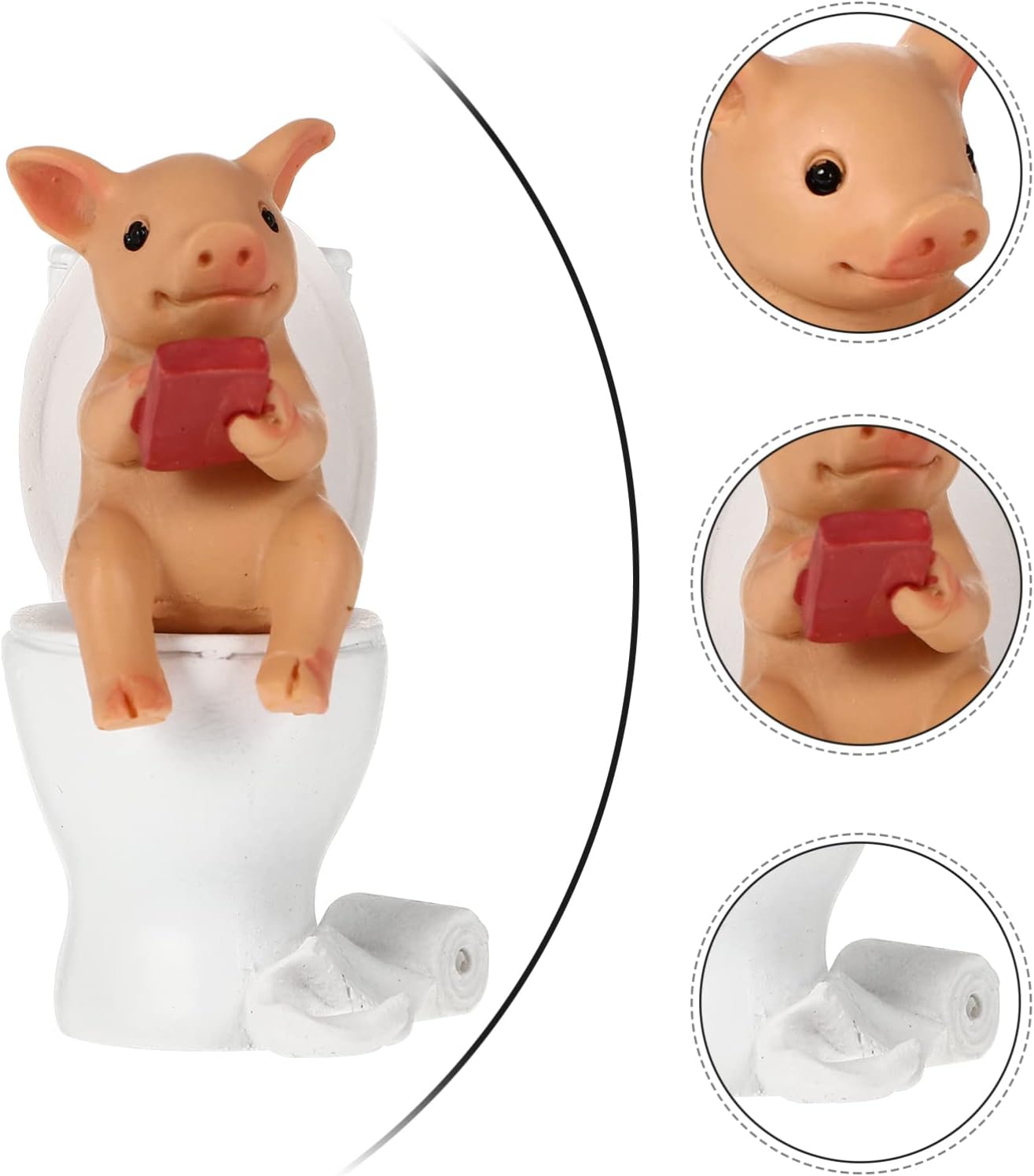 Cabilock Mini Resin Cute Pig Figurines Texting On Toilet Statue, Miniature Piggy Sculpture, Garden Farm Statue Collectible Lawn Ornament Desktop Animals โ image 2