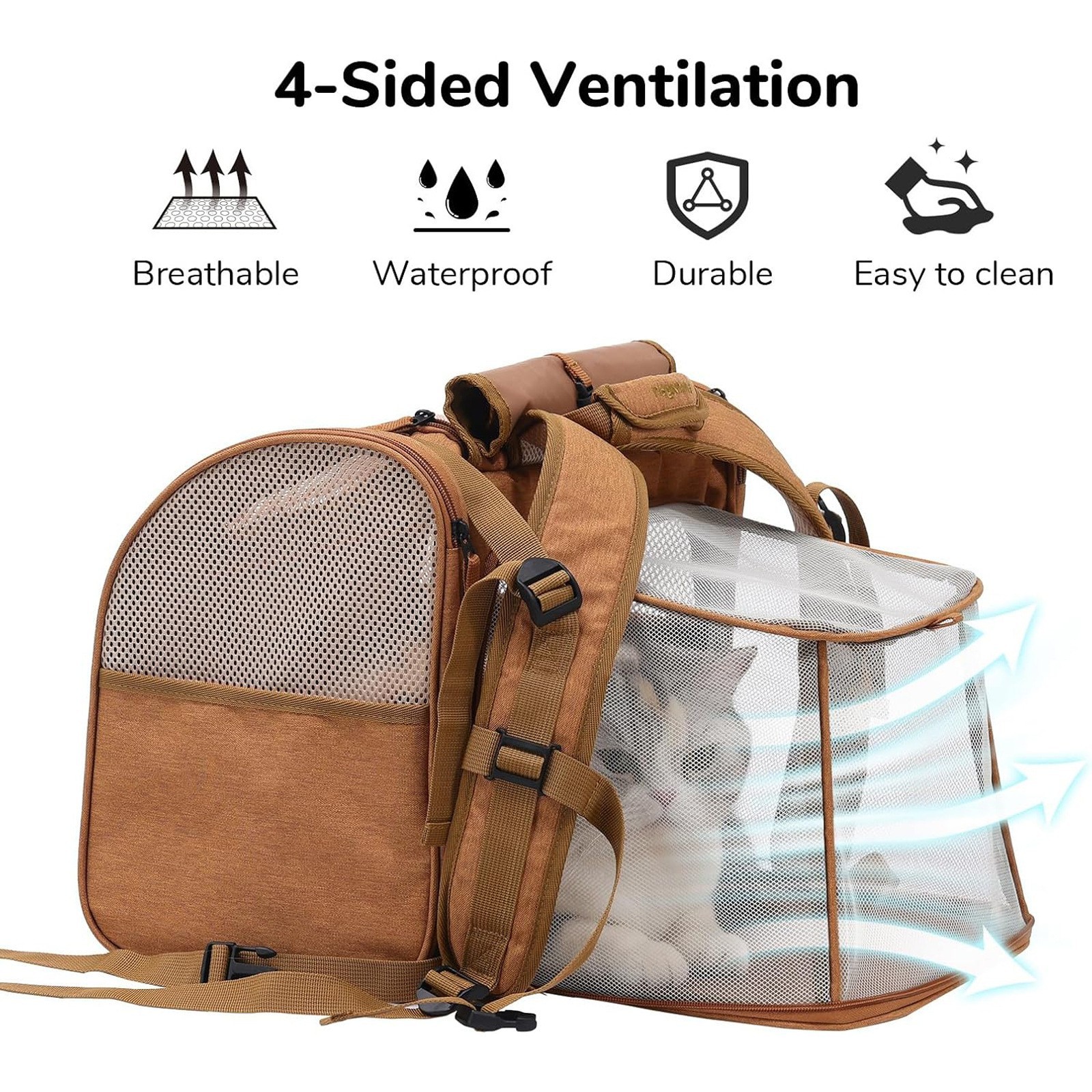 Brown Expandable Breathable Outdoor Portable Large Space Cat Backpack - Pet Carrier for Cats and Dogs — image 4