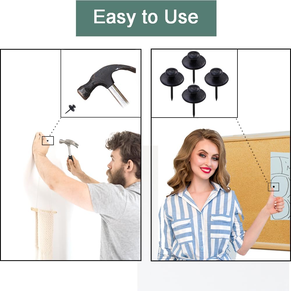 60 PCS Double Headed Picture Hanging Nails, Wall Hangers Without Nails, Thumb Tacks for Wall Hangings Picture, Renter Friendly Decor Push Pins for Tapestry โ image 6