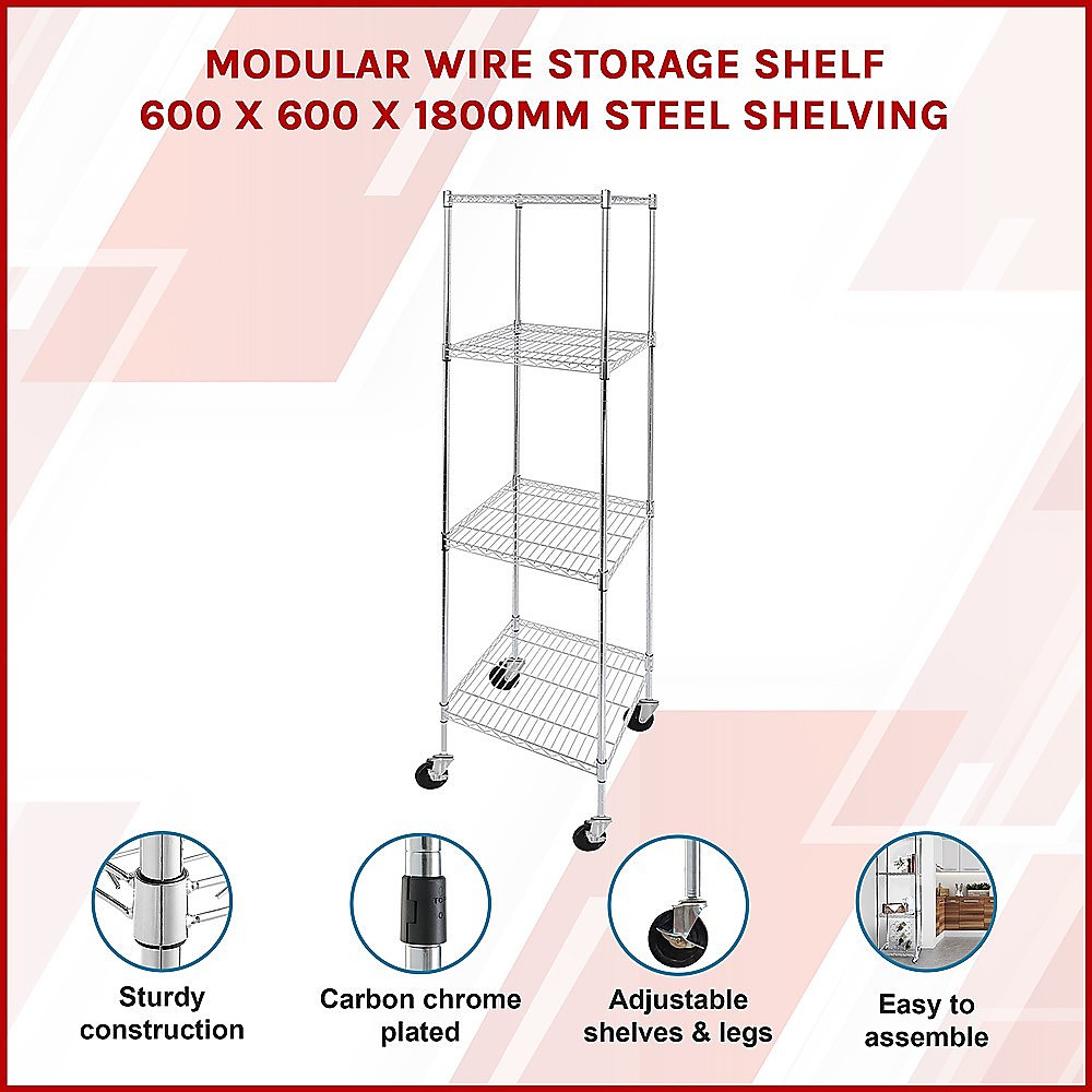 Modular Wire Storage 60x60cm Steel Shelving Chrome With Wheels For Garage Warehouse Or Kitchen Organisation โ image 3