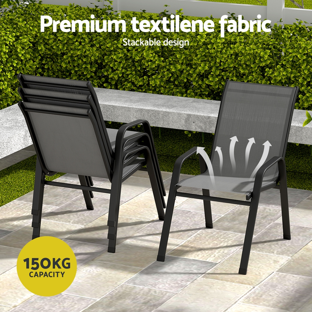 Gardeon 5PC Outdoor Dining Set Table and Chairs Patio Furniture Bistro Set Garden Grey — image 5