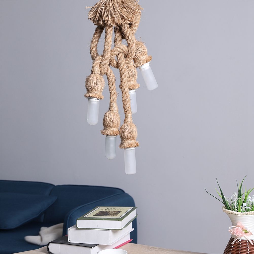 5 Head Vintage Hanging Hemp Rope for Light Retro Lamp Ceiling Pendant E27 Base โ image 4