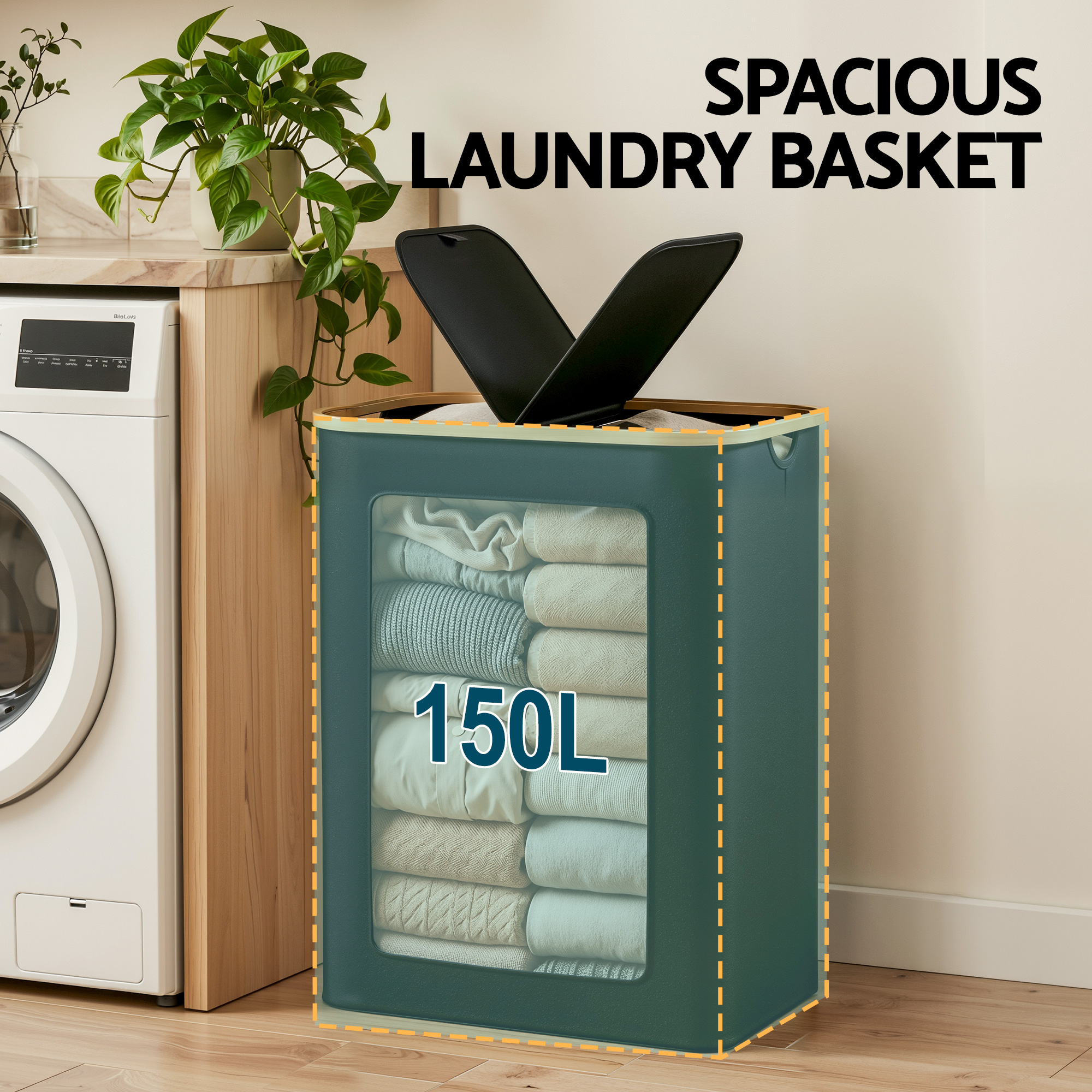 Artiss 2 Sections Laundry Basket with Removable Bags Foldable Black โ image 4