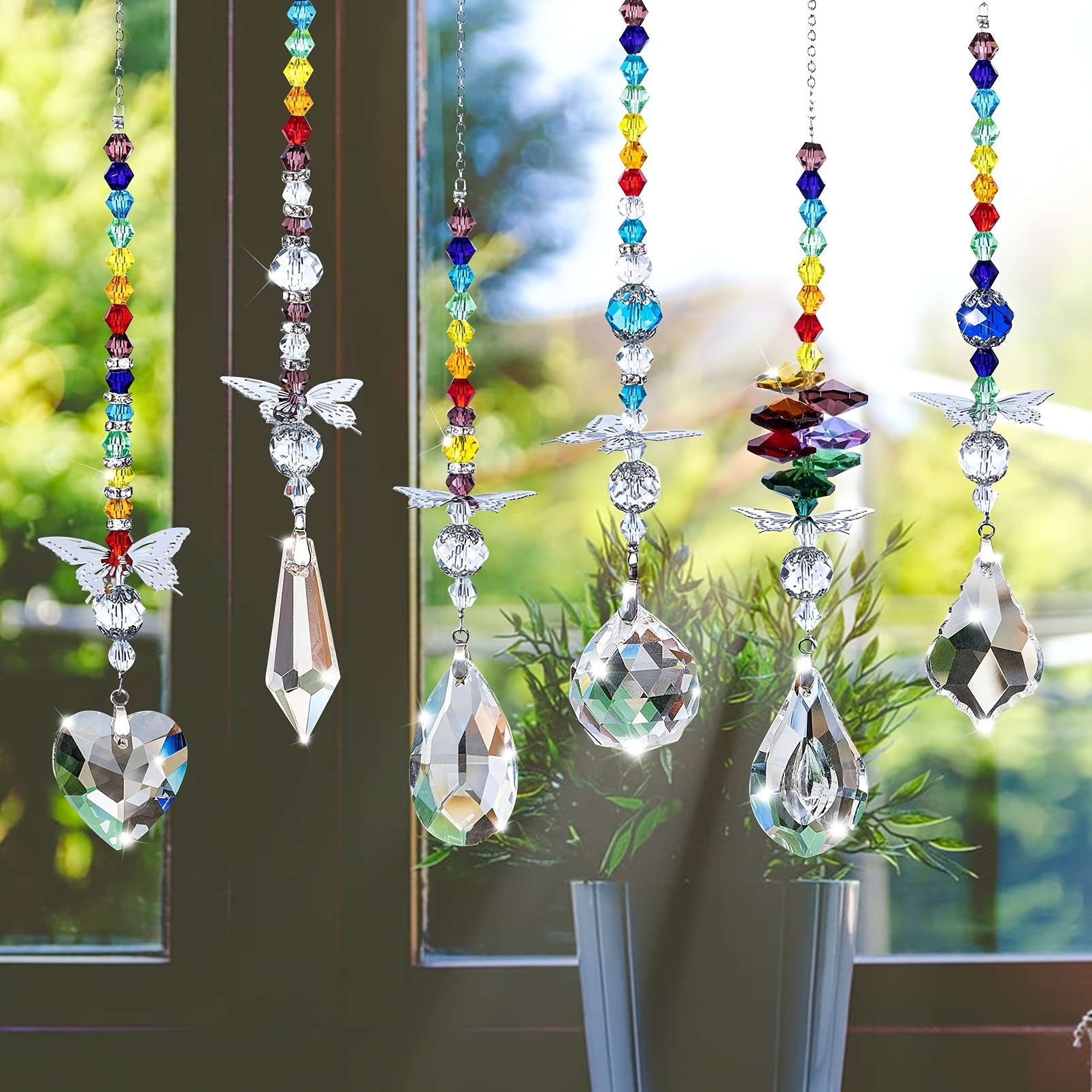 Set of 6 Crystal Suncatcher Hanging Ornaments - Butterfly Star Moon Prism Window Decor โ image 4