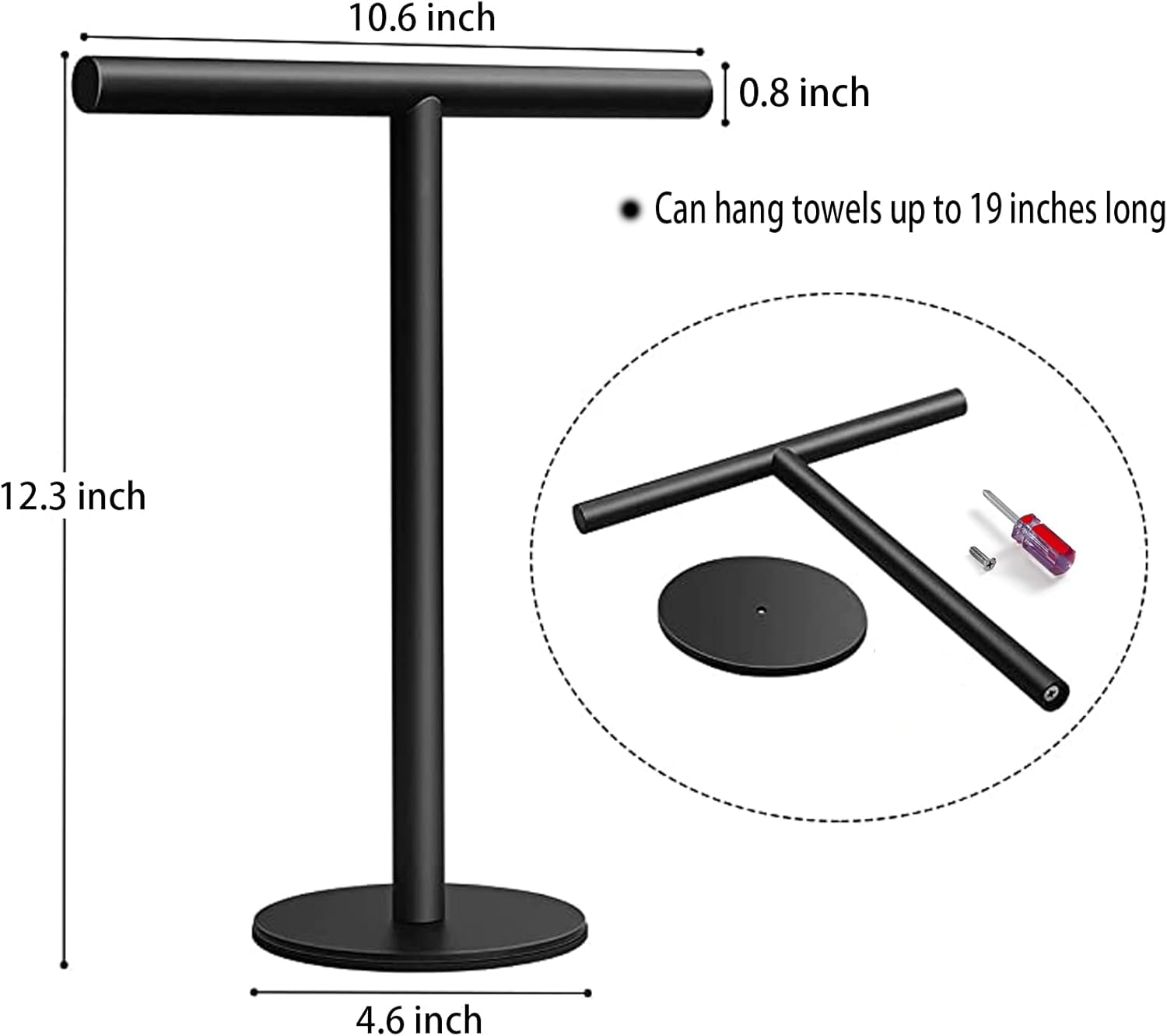 Hand Towel Holder Stand for Bathroom Vanity Countertop Matte Black T-Shape Towel Bar Rack Stand Towel Bar for Bathroom Kitchen Matte Black — image 2
