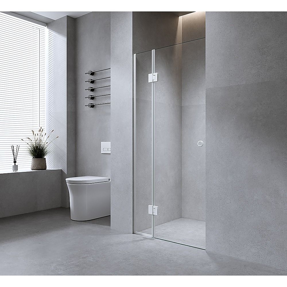 90cm Wall to Wall Frameless Shower Screen – Black Wall Channel and Floor Channel with SS Hinges for Contemporary Style — image 2