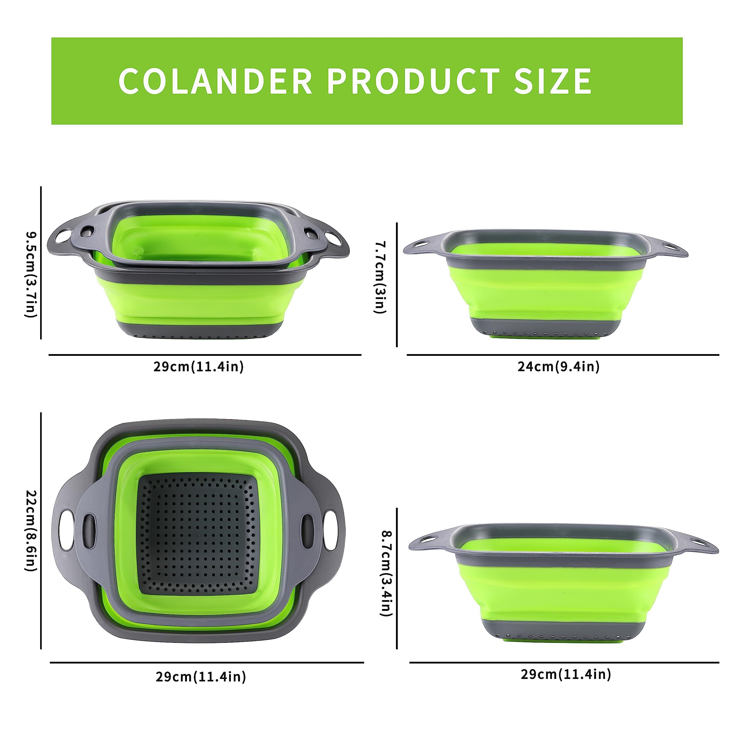 2PCS Collapsible Strainer, Silicone Collapsible, 11.5 inch Square Silicone and 9.5inch Square Silicone (Green) โ image 2