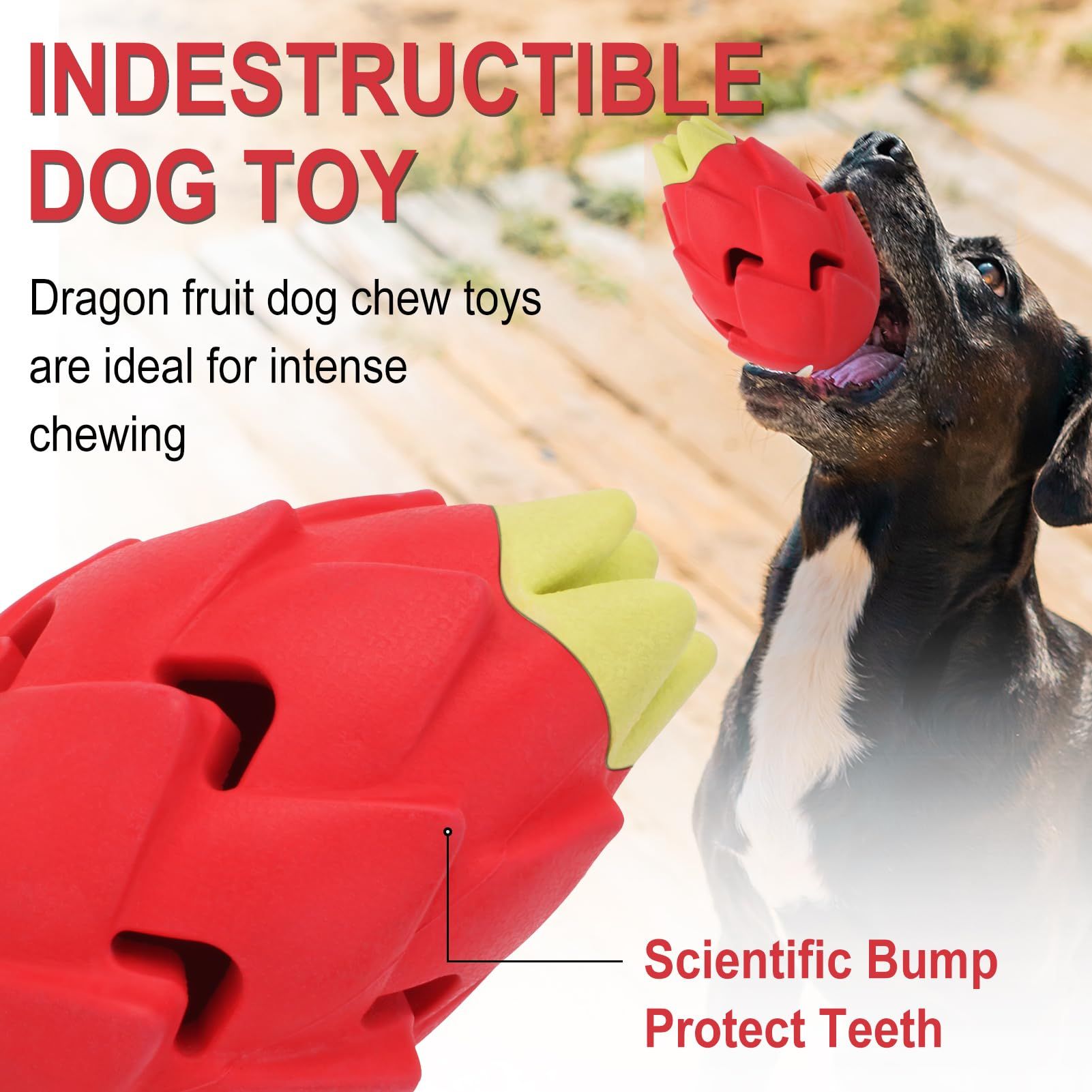 Dog Chew Toys for Aggressive Chewers, Indestructible Tough Durable Interactive Treat Dispenser Dog Toys, Puppy Teething Toys Red β image 4