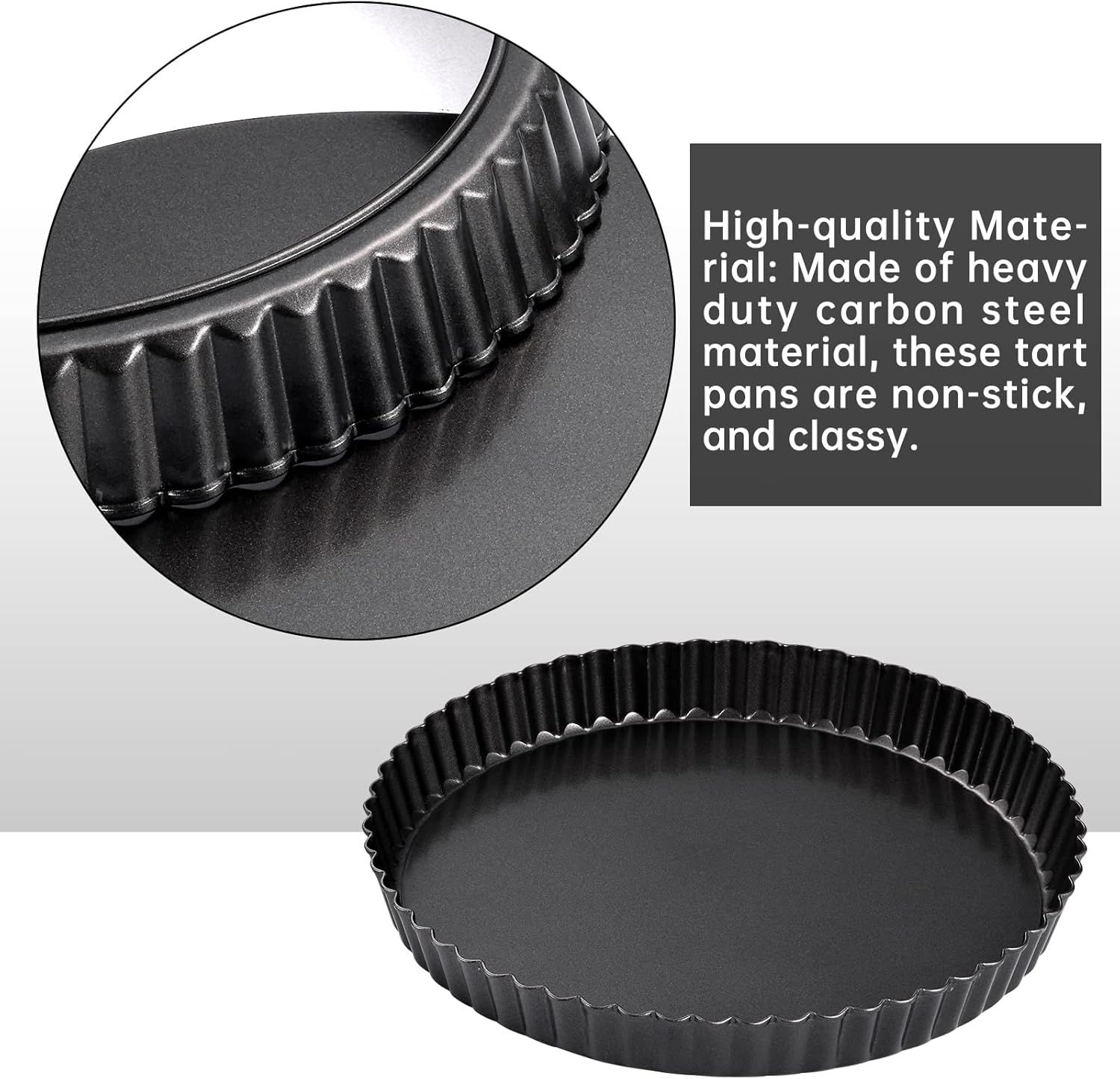 9 in Non-Stick Tart and Quiche Pan with Removable Bottom and 4 Mini Tart Pans 4-inch, Heavy Duty Fluted Side for Pies, Mousse Cakes, Dessert Baking (5 Pack) — image 4