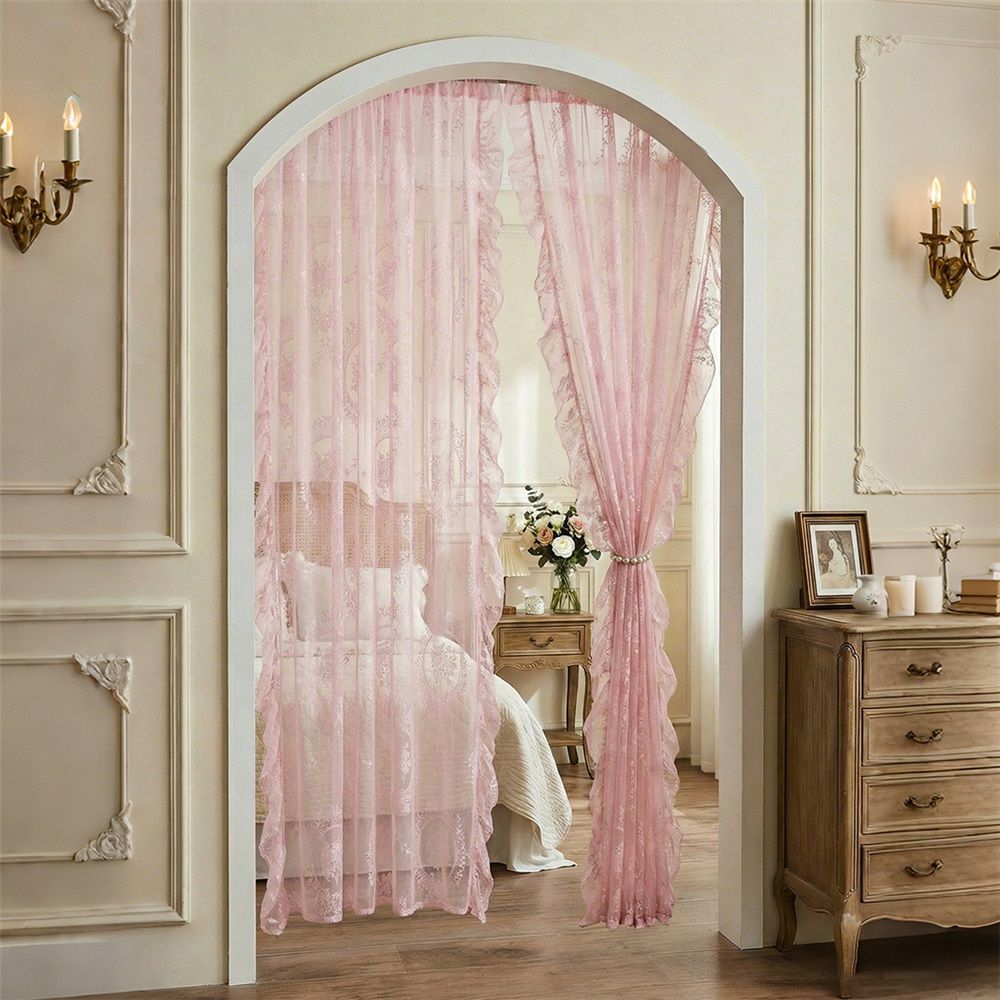 Light Pink Lace Curtains 78 Inches Long 2 Panels Romantic Flower Sheer Curtains for Living Room Bedroom Cute Decor Rod Pocket Light Filtering Lace Window — image 3