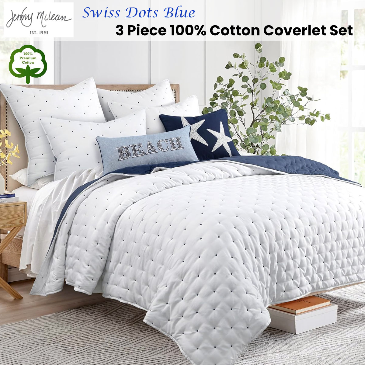 Jenny Mclean Swiss Dots Blue 3 Piece Coverlet Set Super King โ image 2