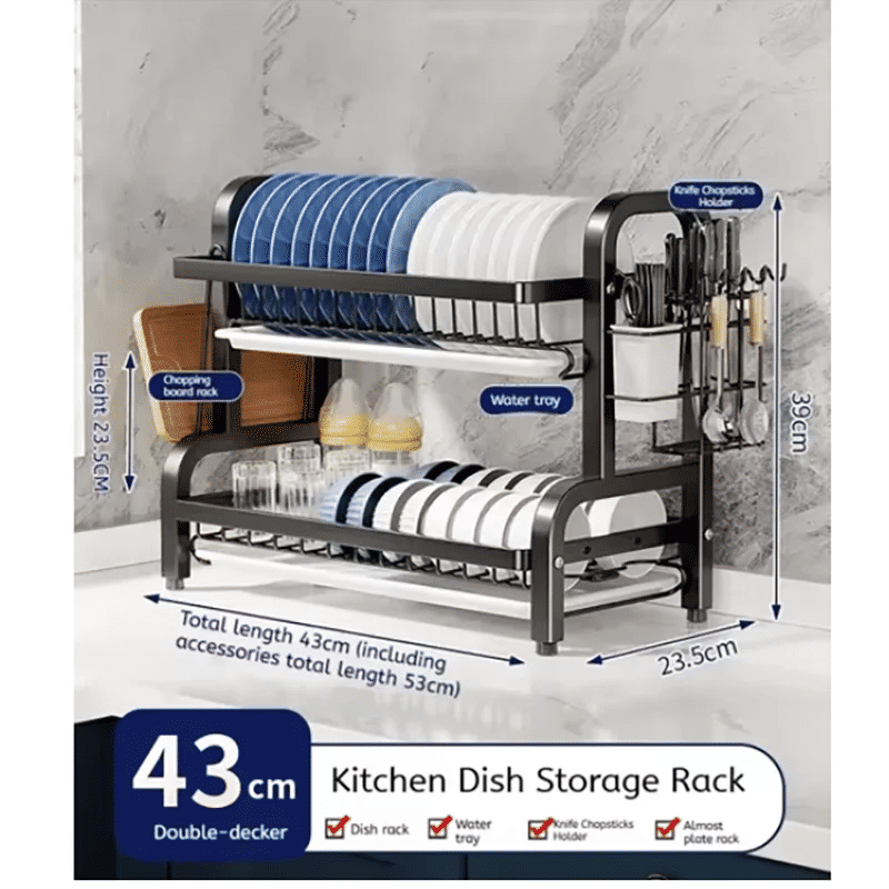 Compact 2-Tier Dish Drying Rack with Drainboard โ image 3