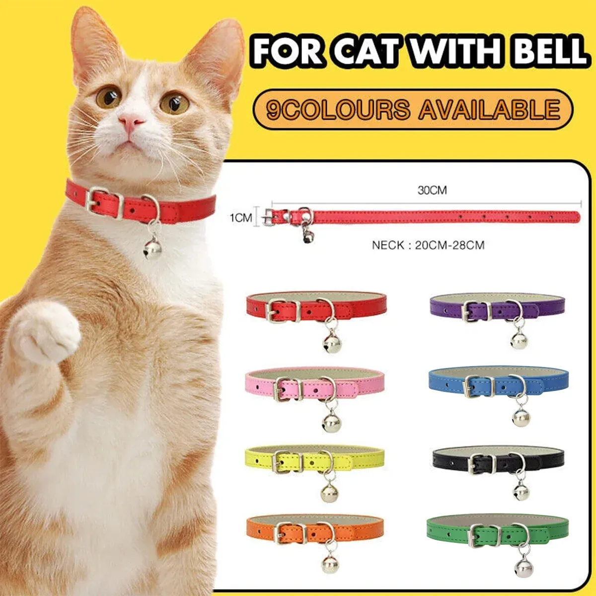 Adjustable PU Leather Cat Collar with Bell Breakaway Buckle 9 Colours - Pink โ image 2
