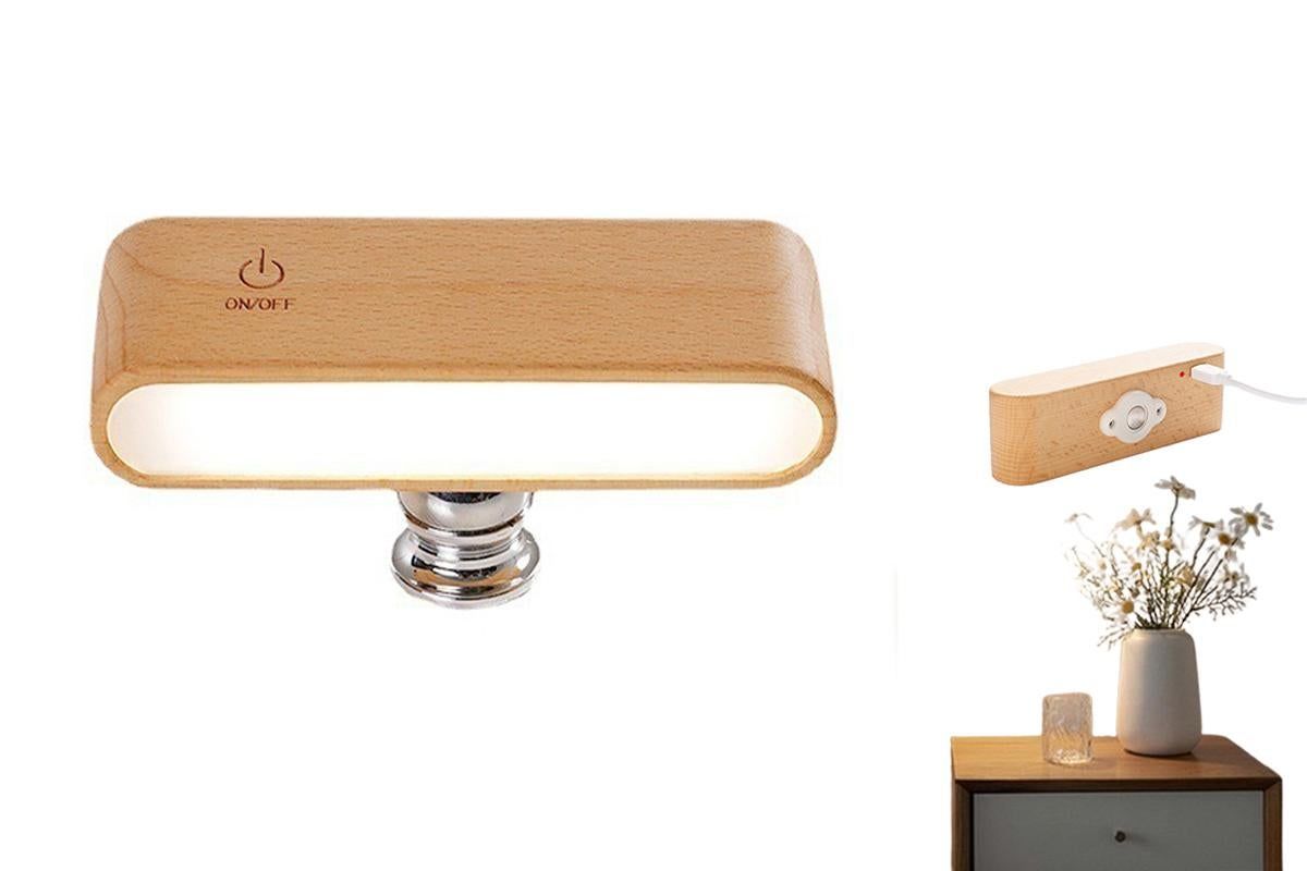 Battery Operated Wall Sconce Wooden Night Light Rotatable Cordless Wall Lamp
