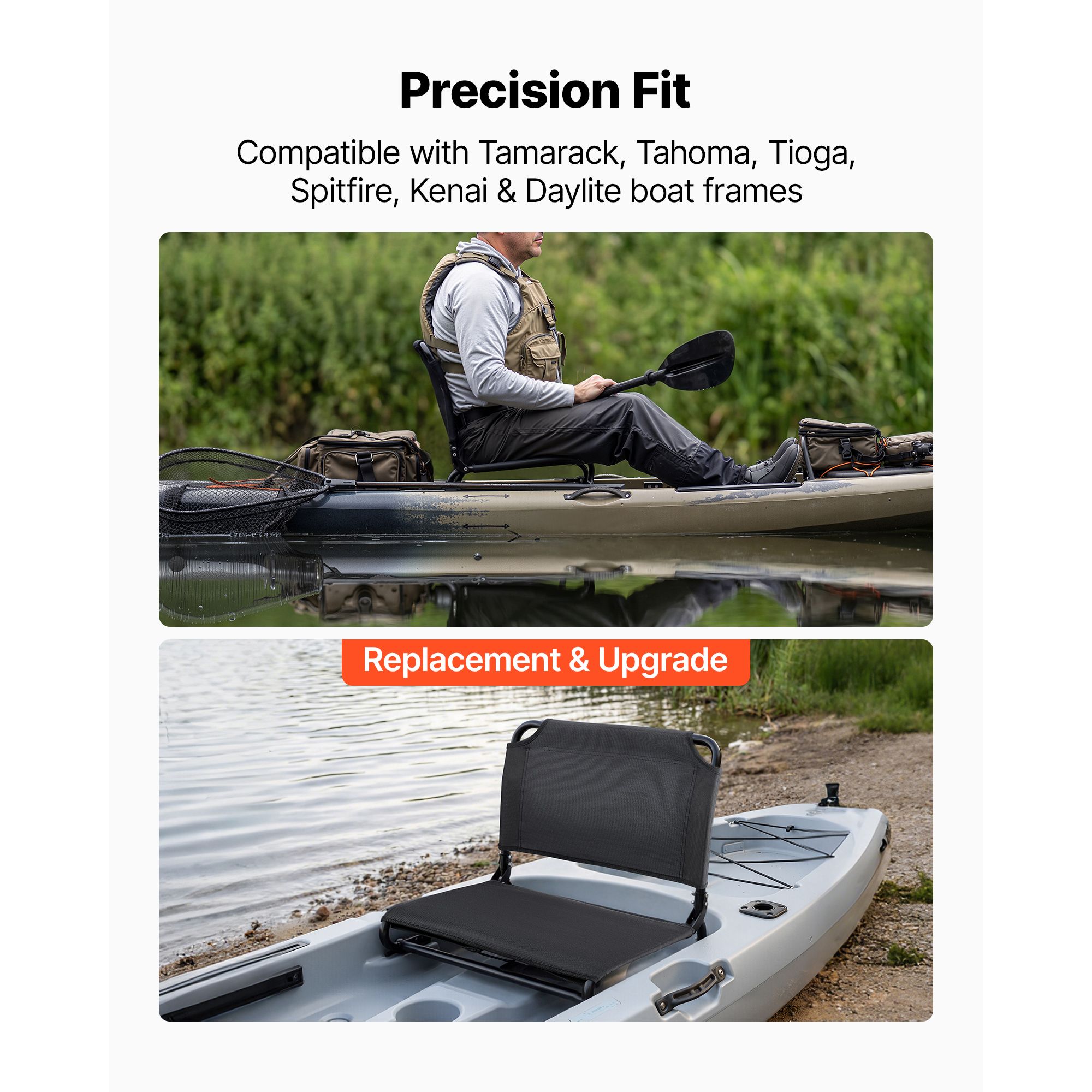 Kayak Seat, Folding Kayak Seat with Comfortable Back Support, Aluminum Alloy Frame & 600D Oxford Fabric, Easy Assembly for Paddling, Fishing and Recreational — image 2