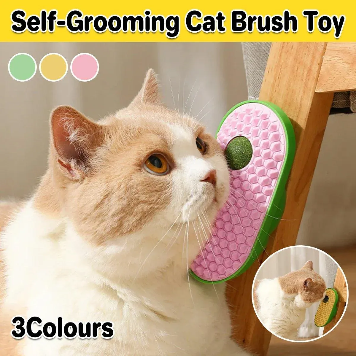 Cat Scrubber Toy for Cats Self Grooming Hair Removal Scratching Face Massage - Yellow — image 2