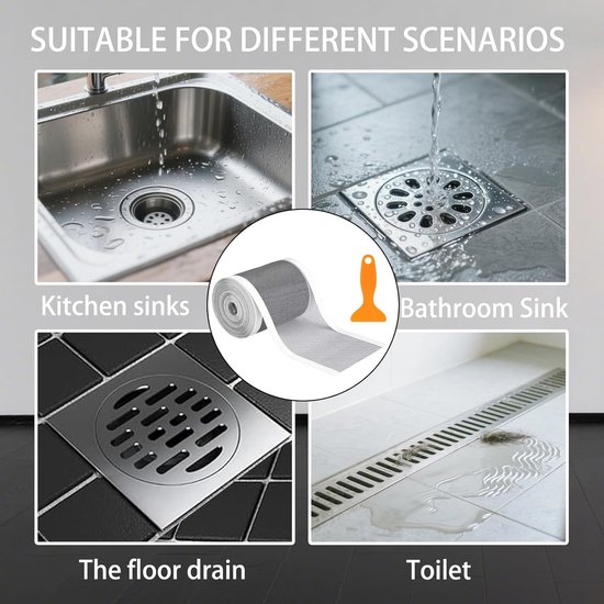 Hair collector - Shower drain filter - Floor drain - Self-adhesive anti-clogging kit for bathroom drain holes - Hair filter - Drain sticker roll - 10 cm x 10 m — image 2