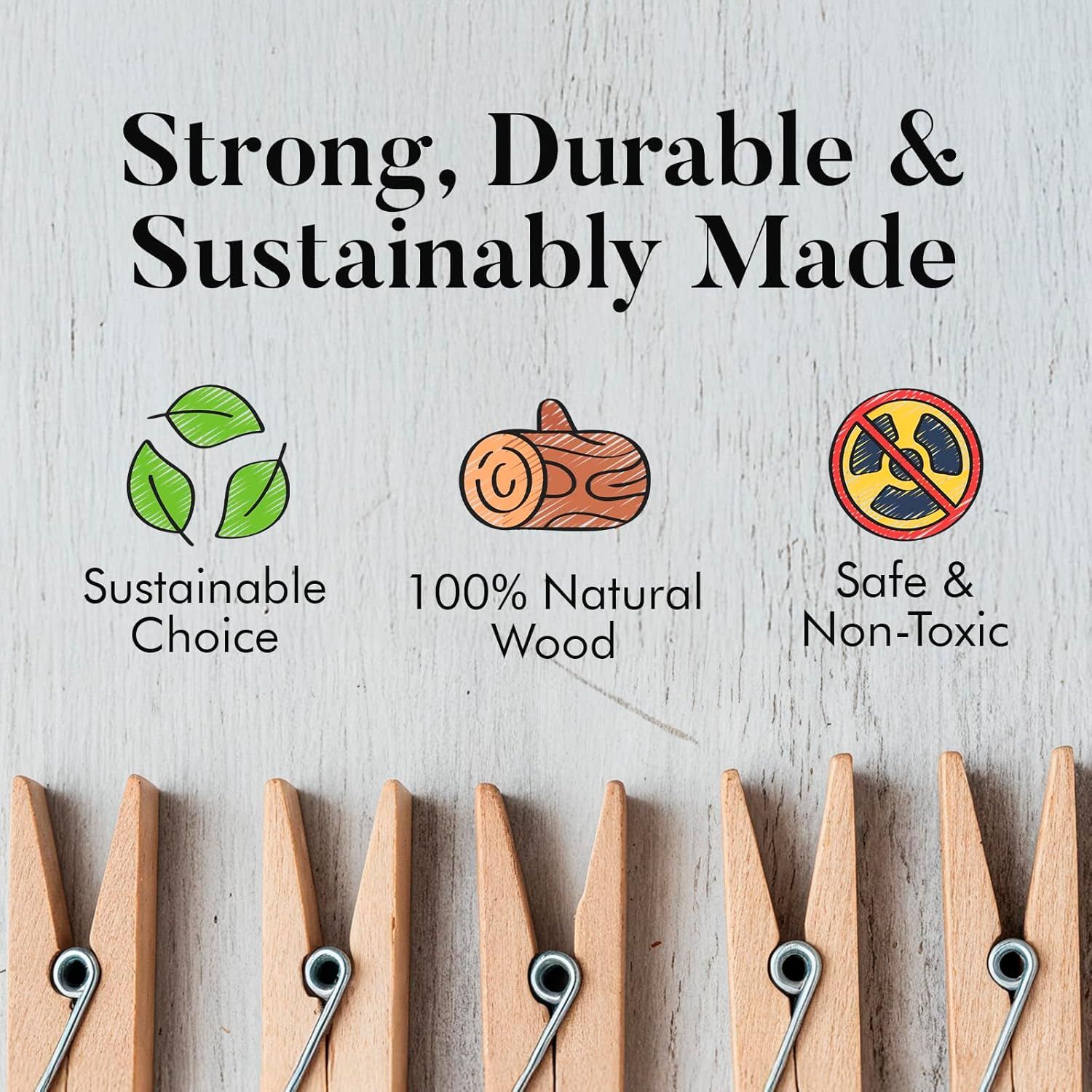 Clothes Pins Wooden – 50 Pack Wooden Clothespins 2.9 Inch with Rust-Resistant Coil, Natural Wood Clips for Laundry, Hanging Clothes, Crafts & DIY — image 4