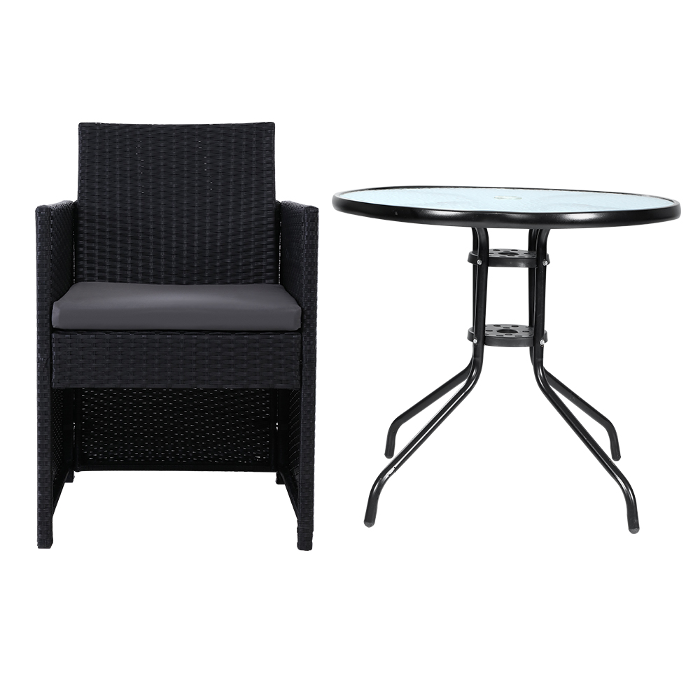 Gardeon 3PC Bistro Set Outdoor Furniture Rattan Table Chairs Cushion Patio Garden Hugo — image 3