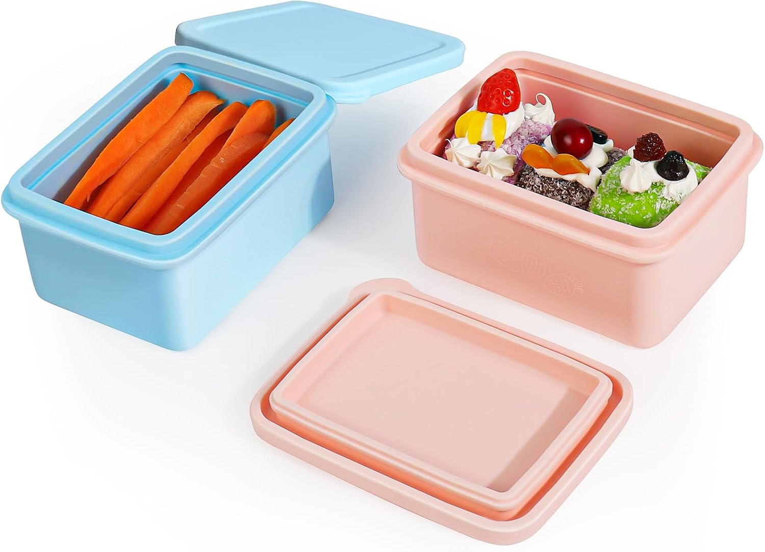 Silicone Snack Containers for Kids, Leak Proof Microwavable Small Lunch Box Containers with Lids for Toddlers, 1 Cup BPA Free Freezer Molds for Soups/Baby Food